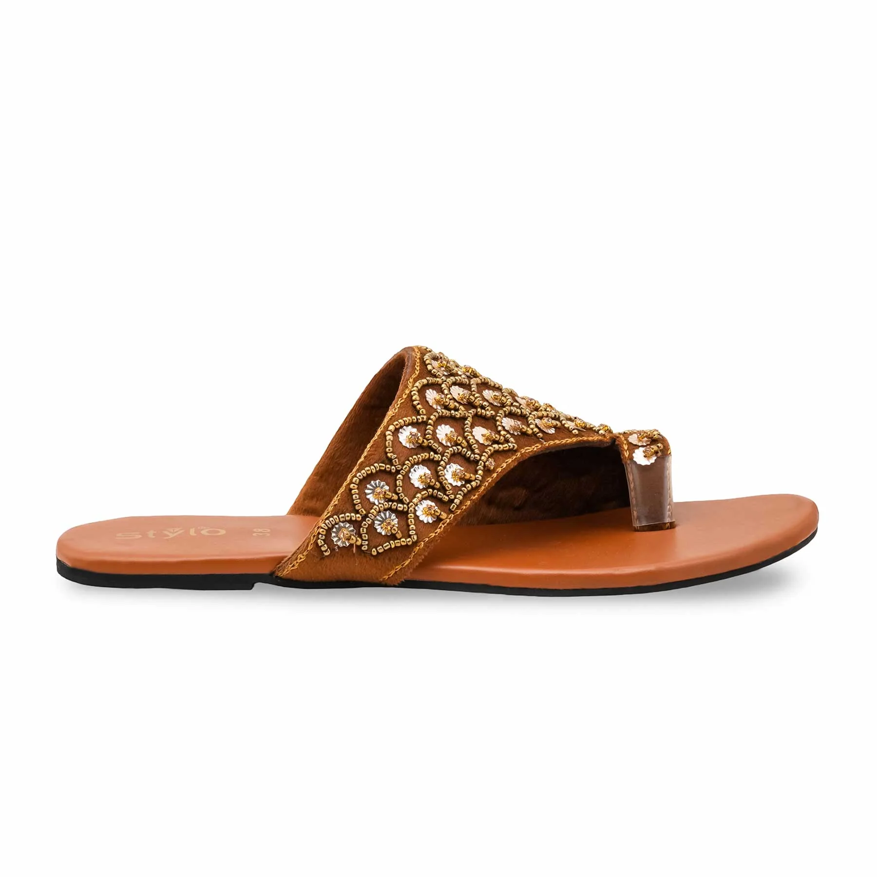 Brown Ethnic Chappal For Ladies EC0241 - Image 2
