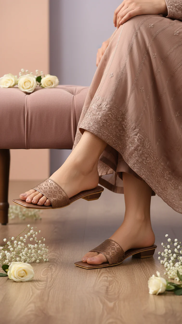 Brown Fancy Slipper For Ladies FN7910