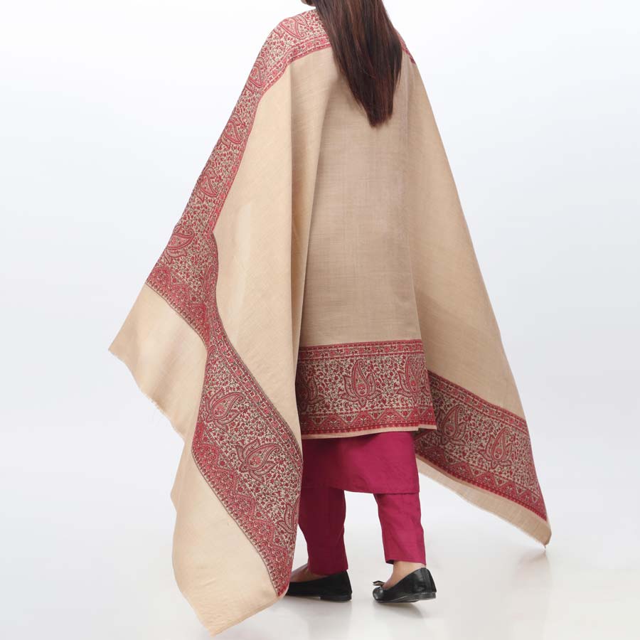 Brown Jacquard Border Shawl PW3717 - Image 2