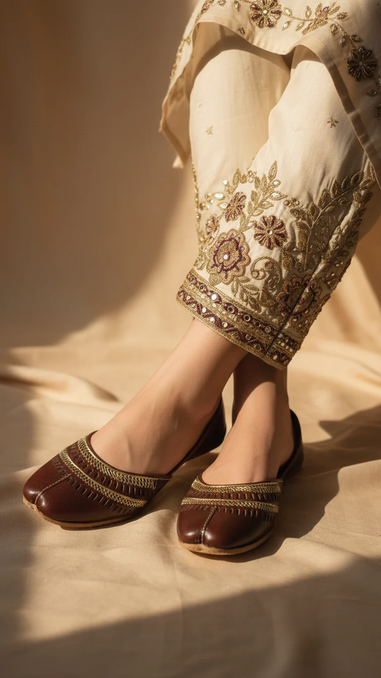Brown Leather Khussa For Ladies EC8669
