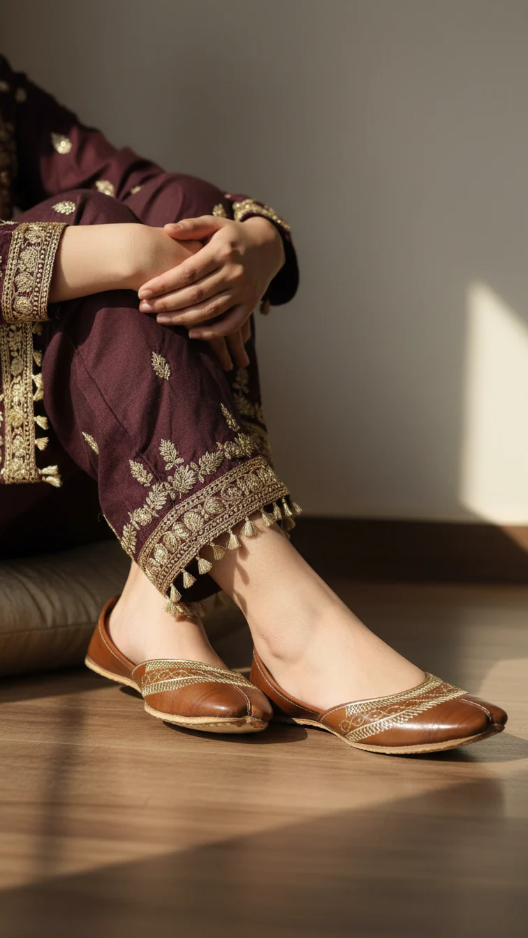 Brown Leather Khussa For Women EC8671