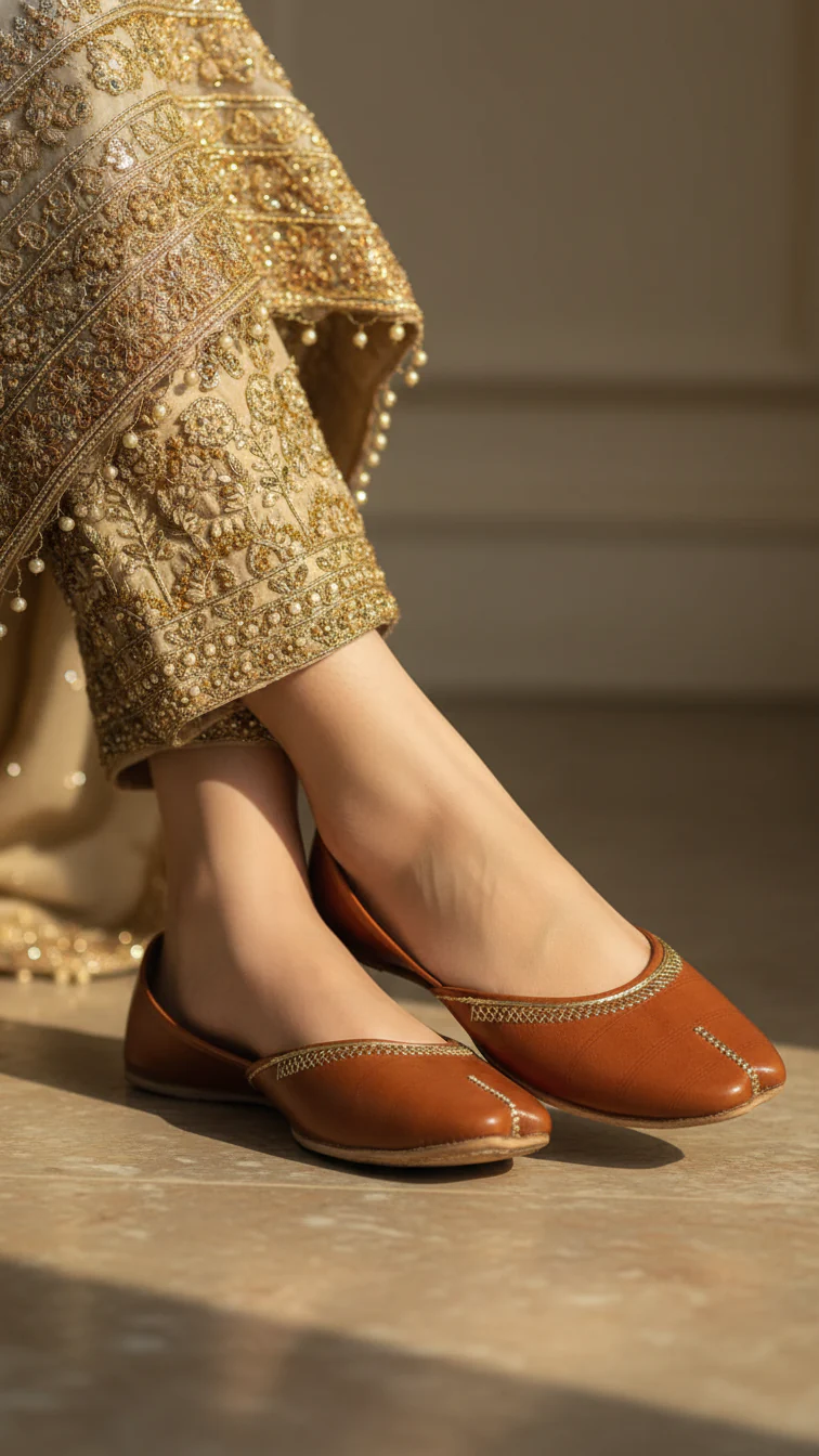 Brown Leather Khussa For Women EC8673