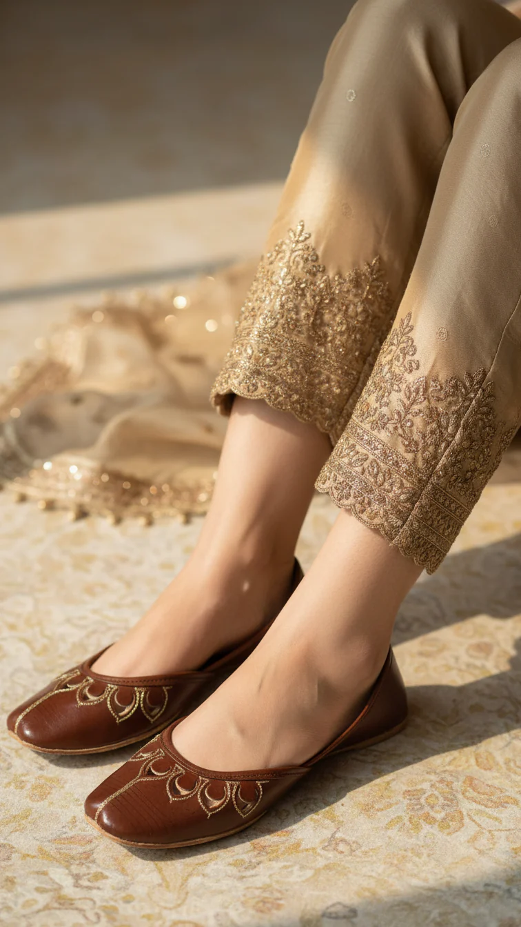 Brown Leather Khussa For Women EC8678