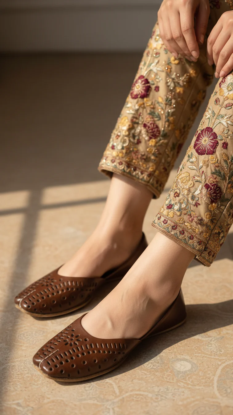 Brown Leather Khussa For Women EC8680