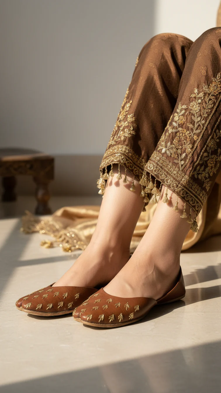 Brown Leather Khussa For Women EC8684