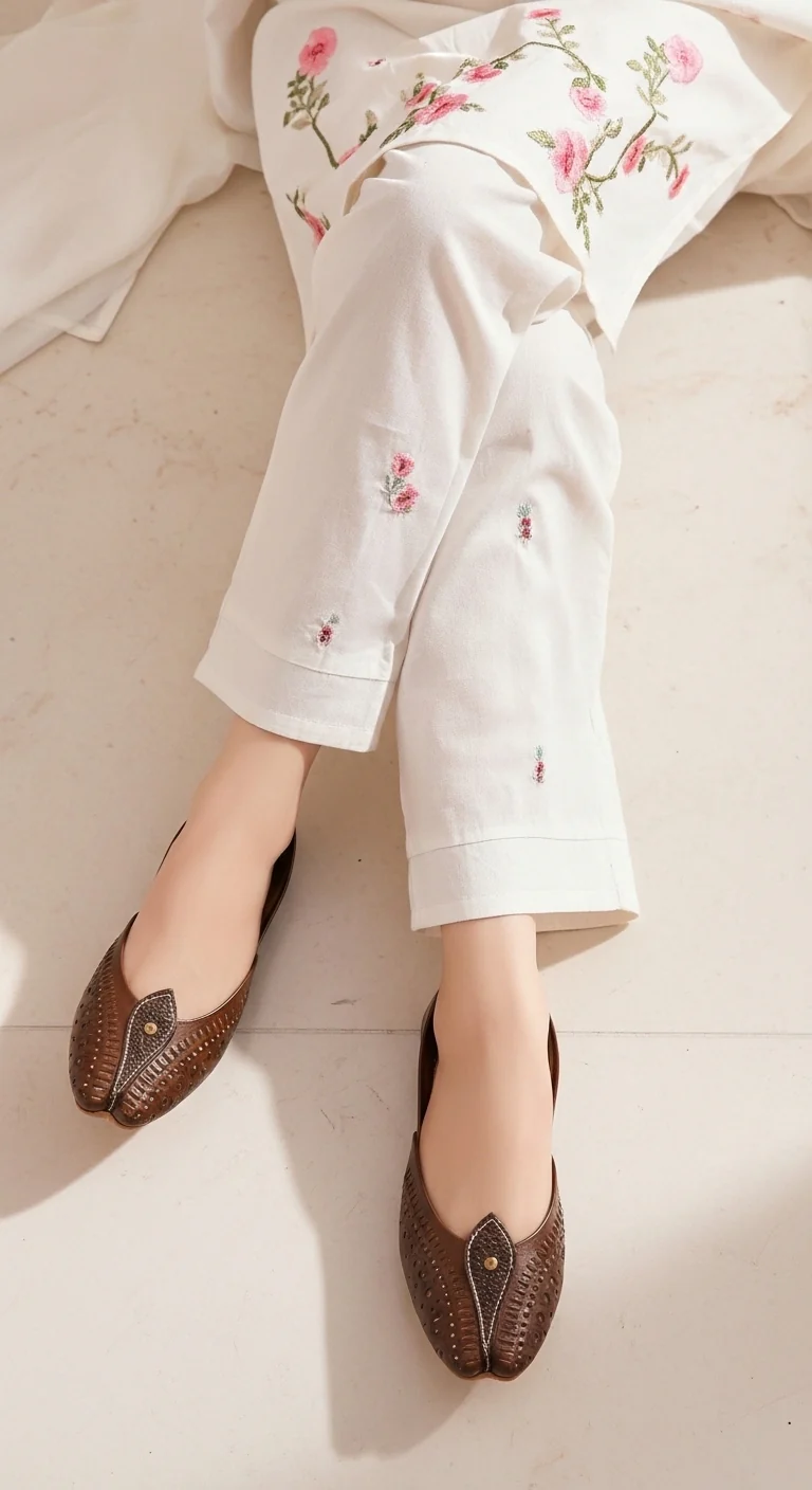 Brown Leather Khussa For Women EC8710 - Image 2