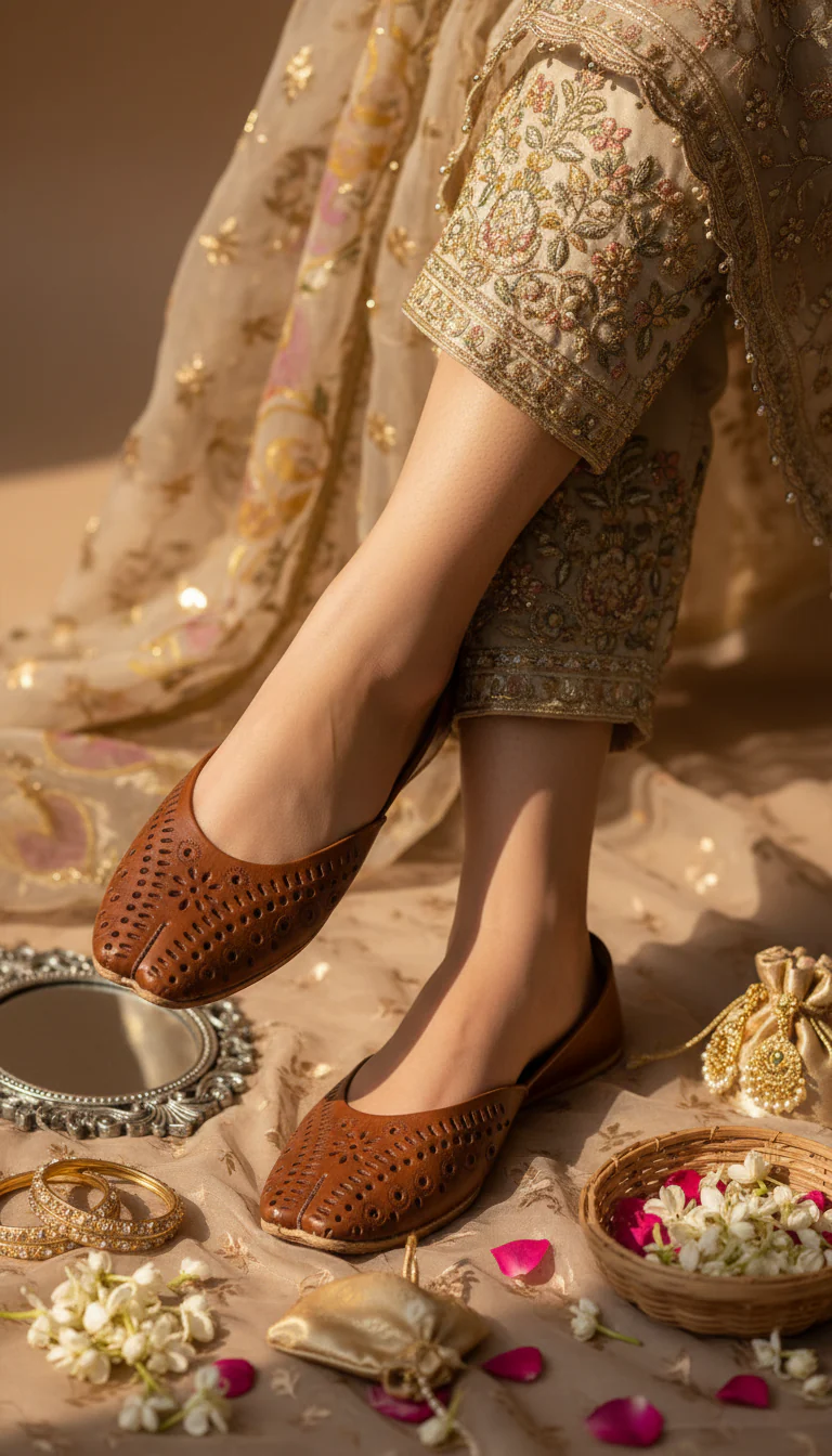 Brown Leather Khussa For Women EC8713