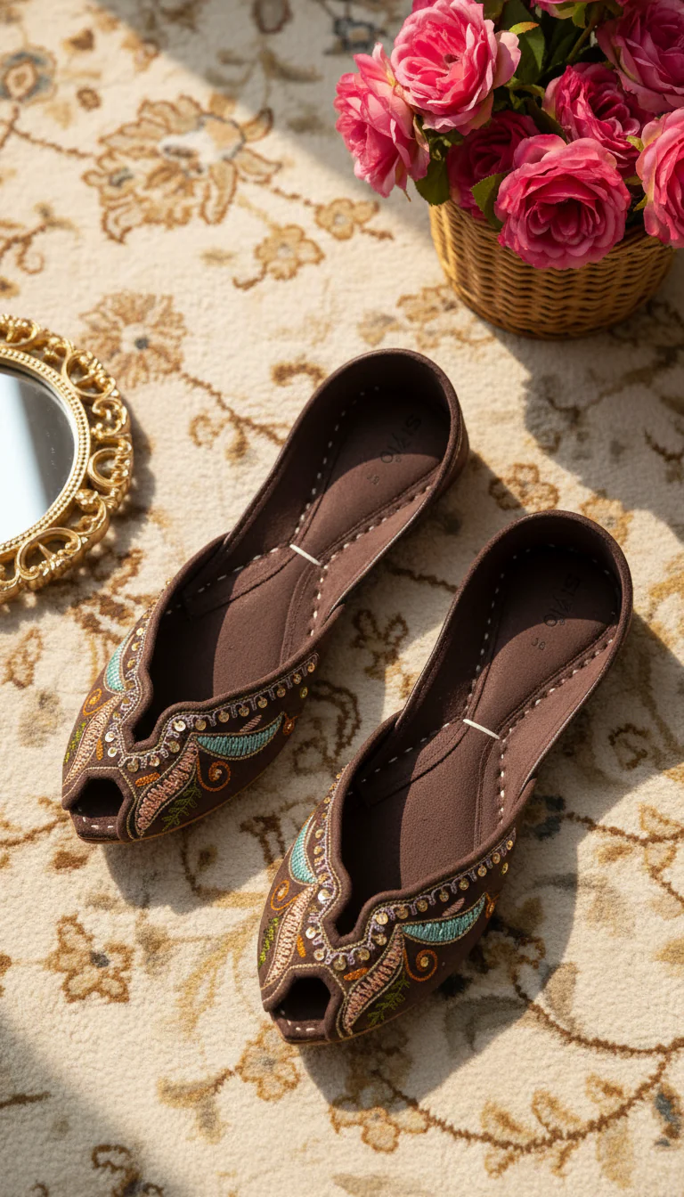Brown Leather Khussa For Women EC8764 - Image 2