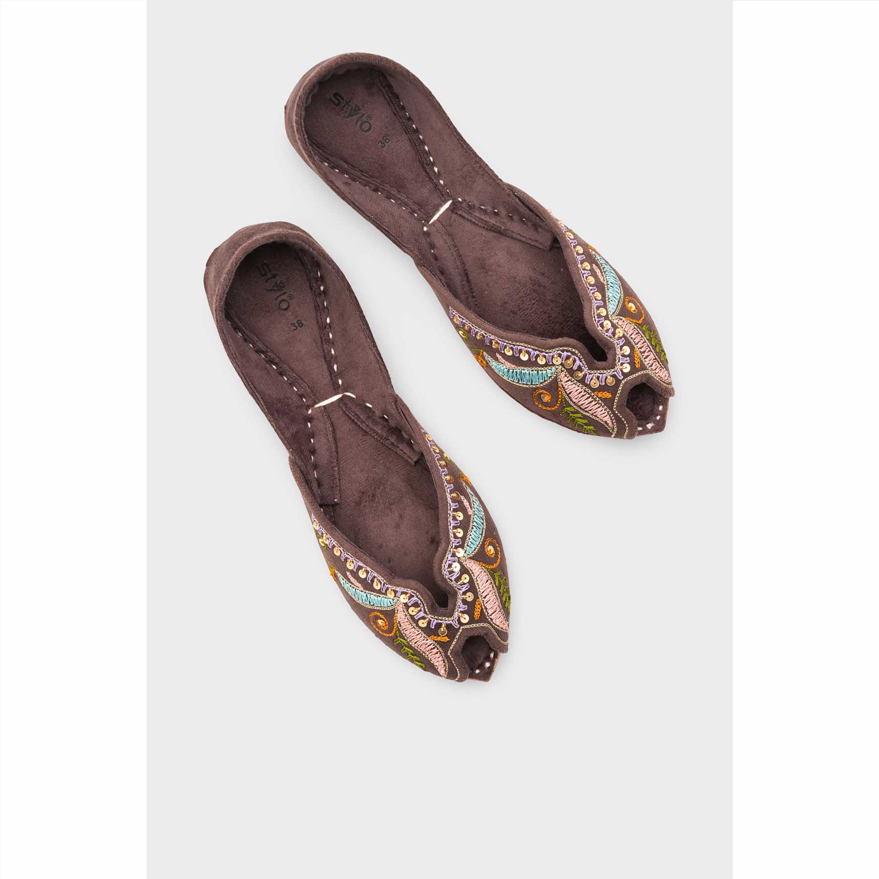 Brown Leather Khussa For Women EC8764 - Image 6