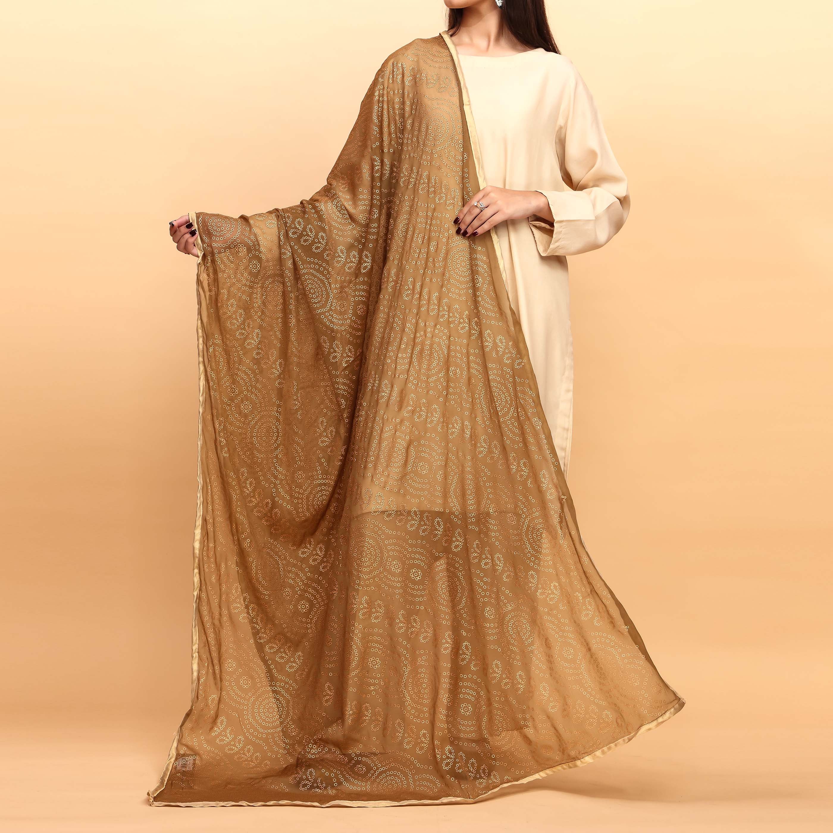 Brown Printed Chiffon Dupatta PS4707 - Image 2