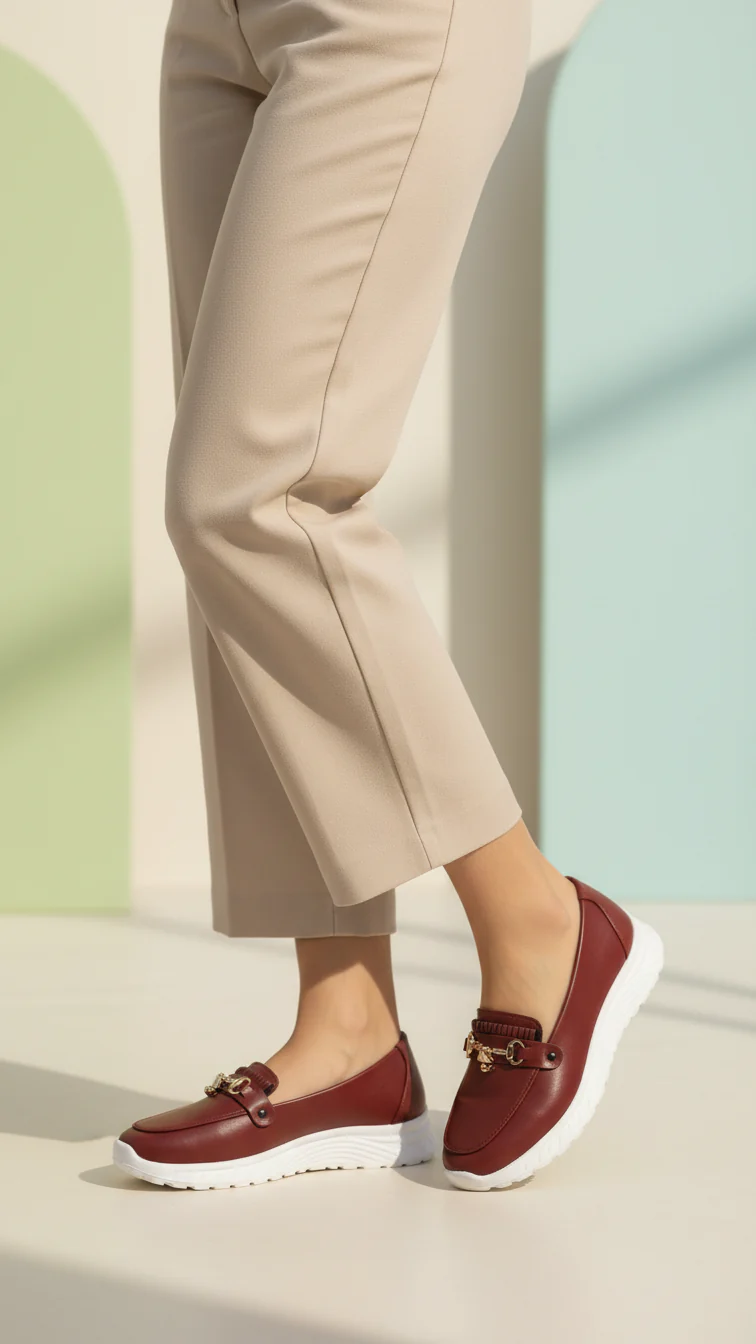 Burgundy Casual Sneaker For Ladies AT9106