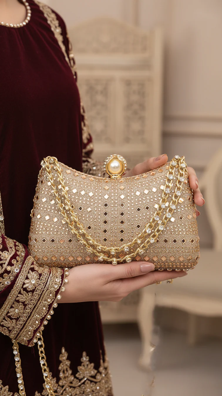ChamPagne Fancy Clutch For Ladies P24385