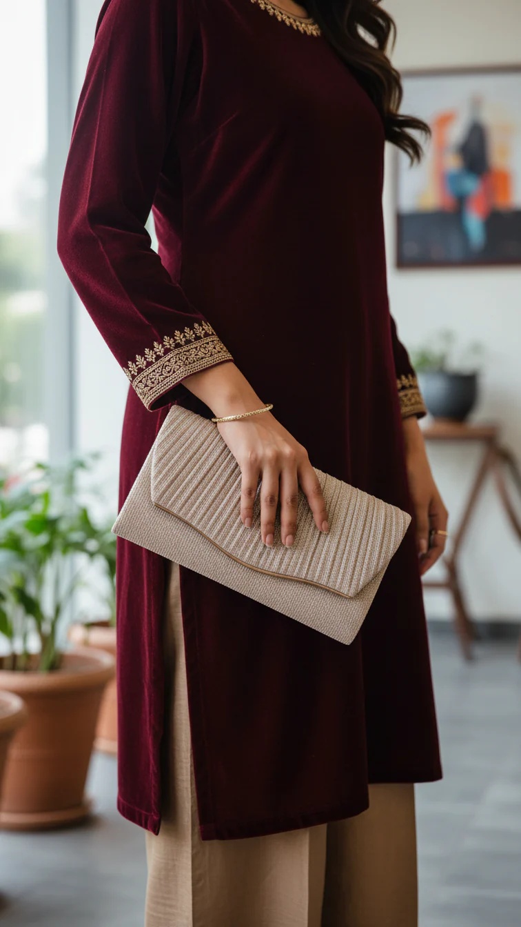 Champagne Fancy Clutch For Women P24427