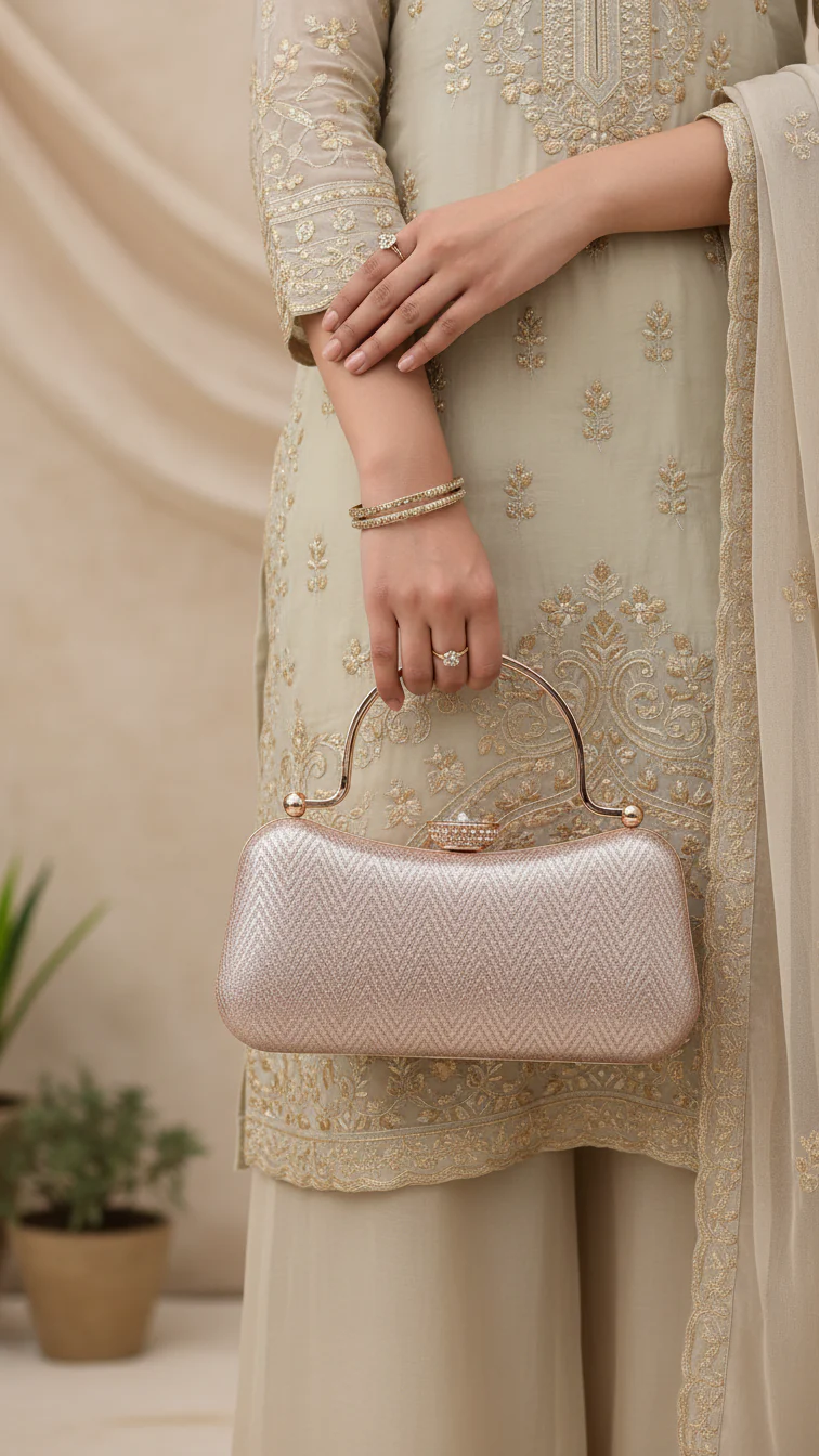 Champagne Fancy Clutch For Women P24434