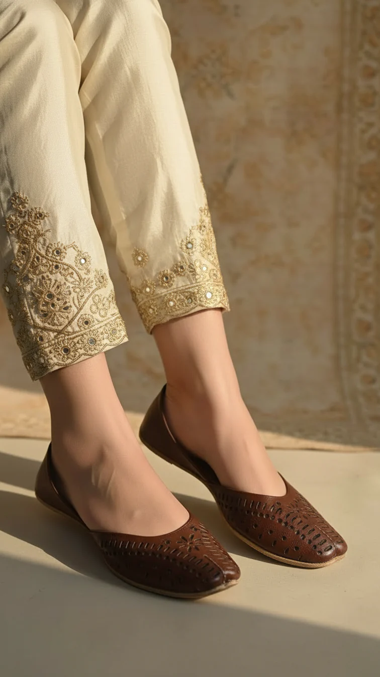 Coffee Leather Khussa For Women EC8680
