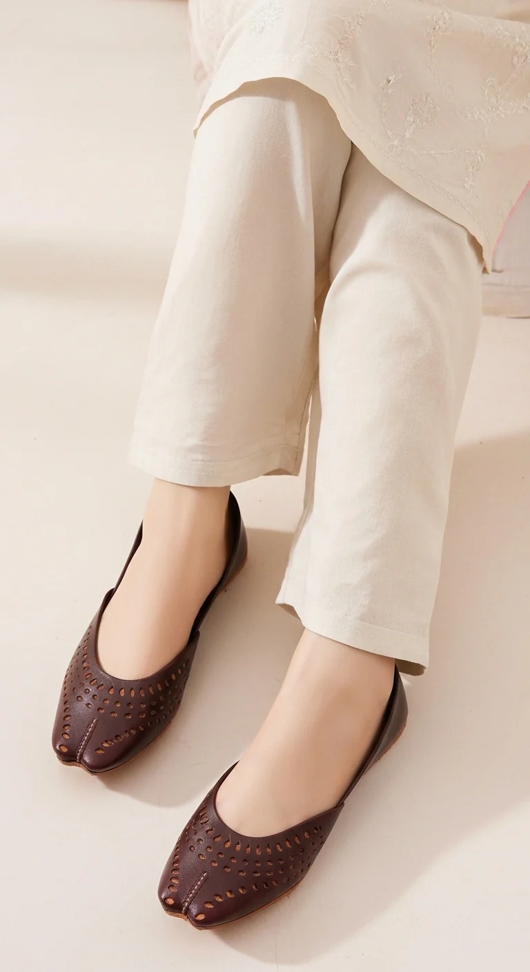 Coffee Leather Khussa For Women EC8694 - Image 2