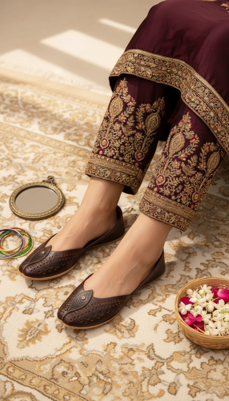 Coffee Leather Khussa For Women EC8710