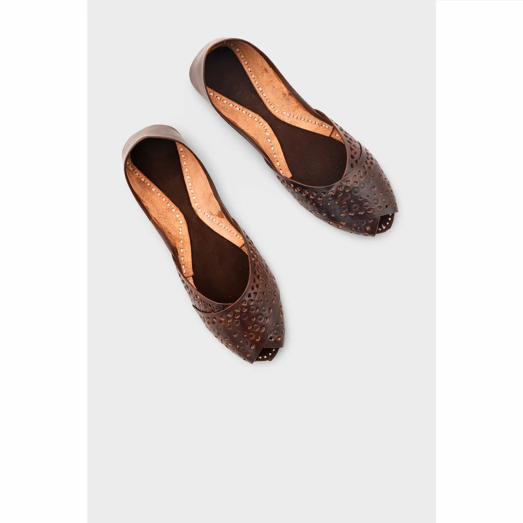 Coffee Leather Khussa For Women EC8714 - Image 5