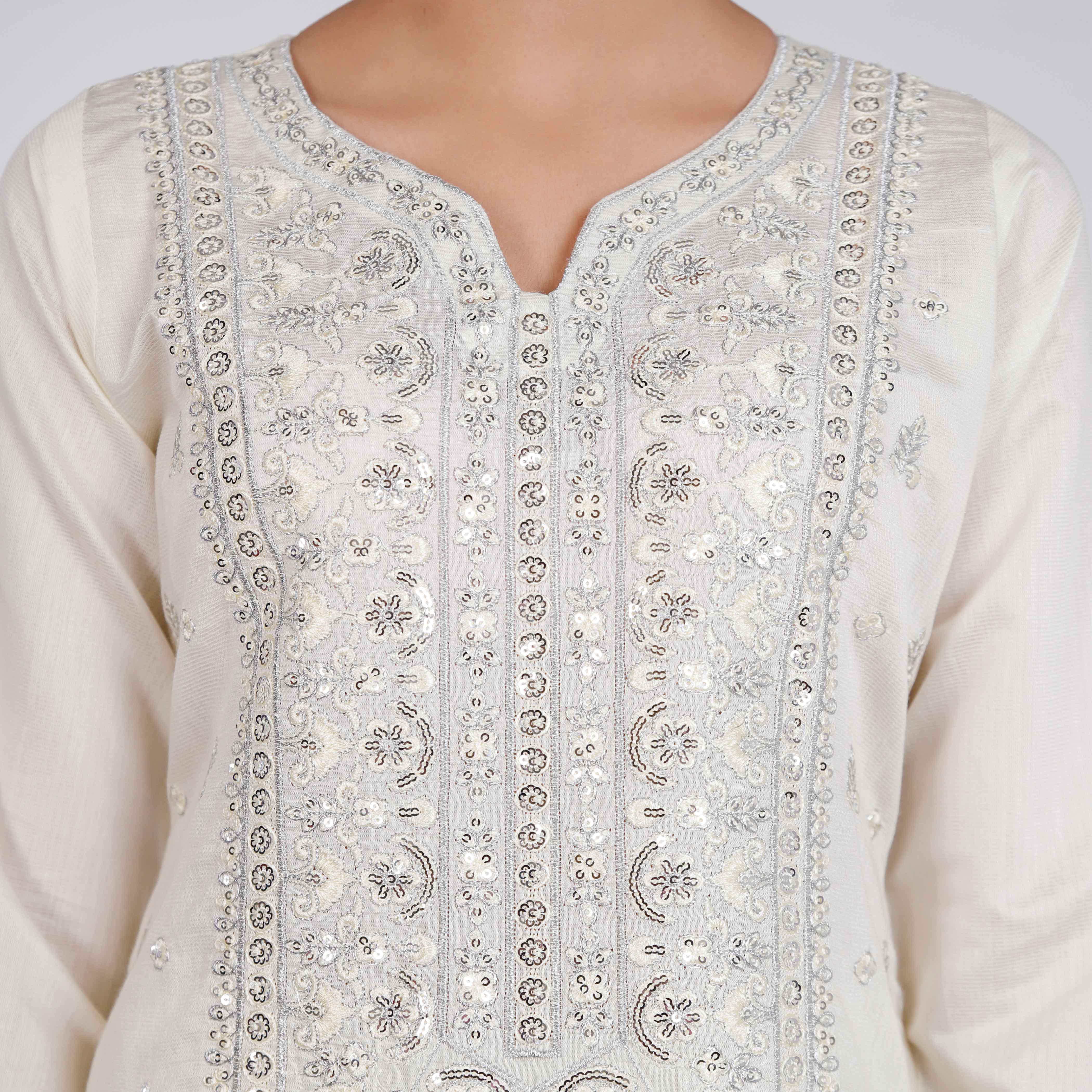 3PC- Embellished Khaddi Net Suit PF4003 - Image 3