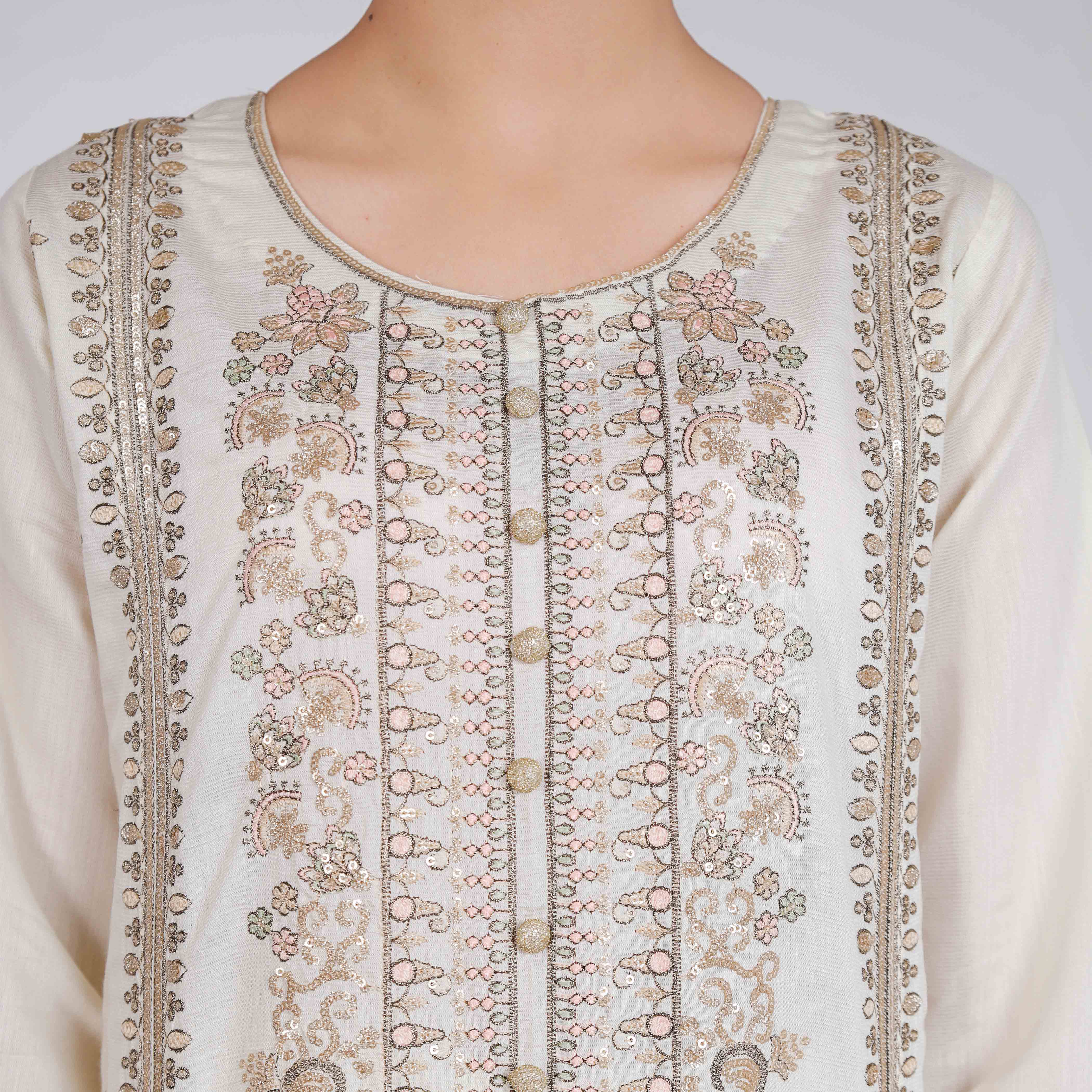 3PC- Embellished Khaddi Net Suit PF4006 - Image 2