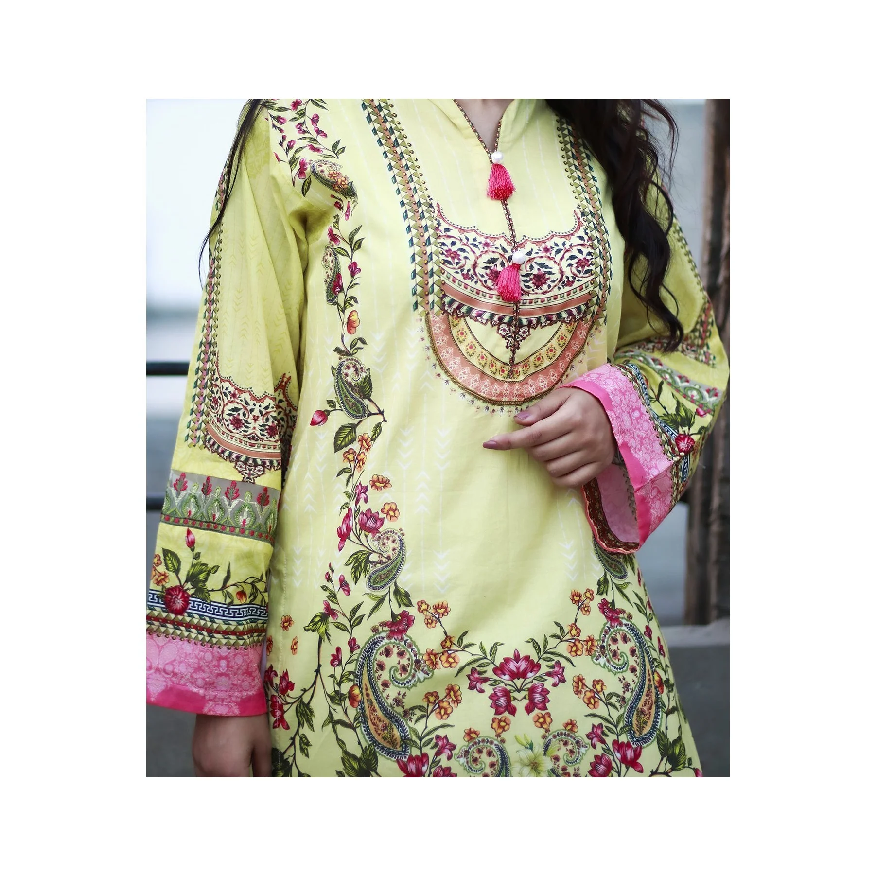 Cream Color Digital Printed Lawn Shirt PE1069 - Image 2