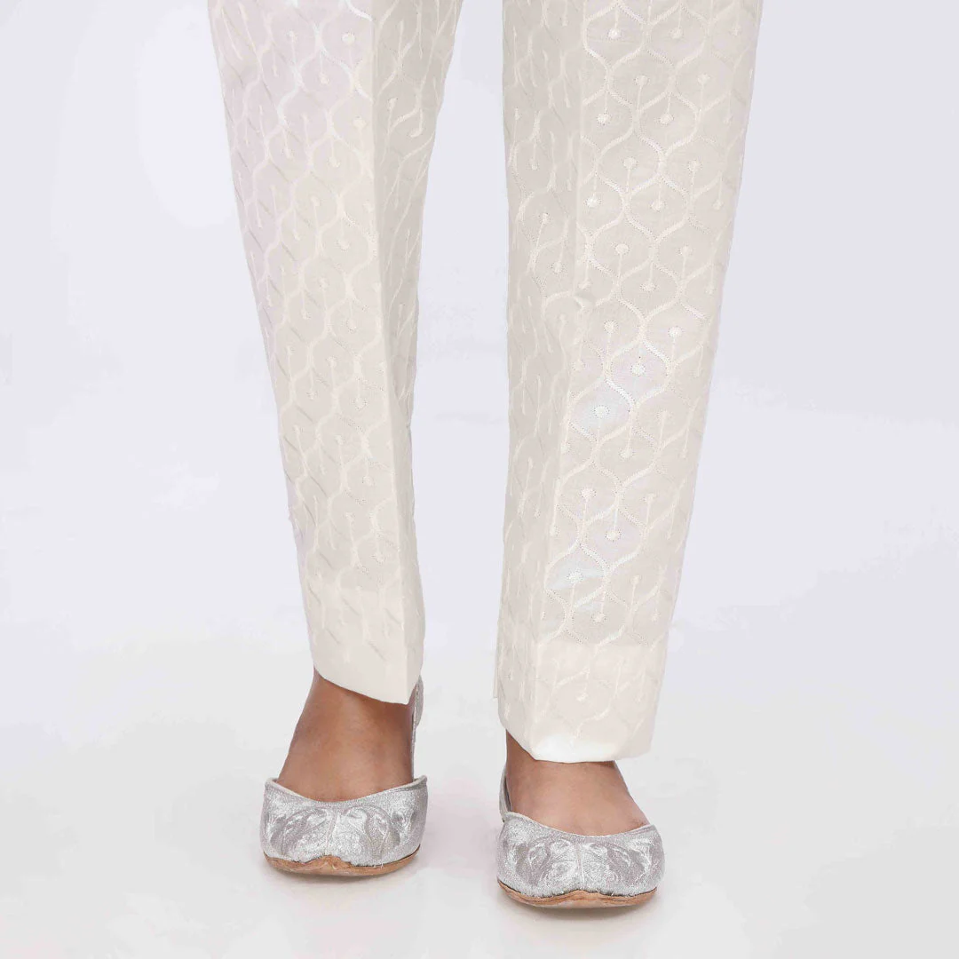 Cream Embroidered Cambric Trouser PS3565