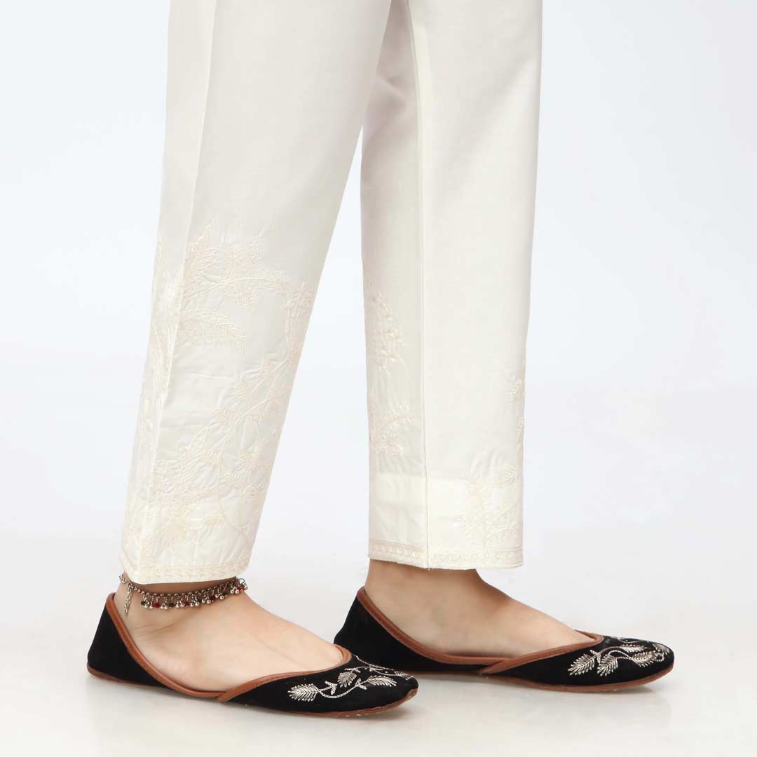 Cream Embroidered Cambric Slim Fit Trouser PW3669 - Image 2