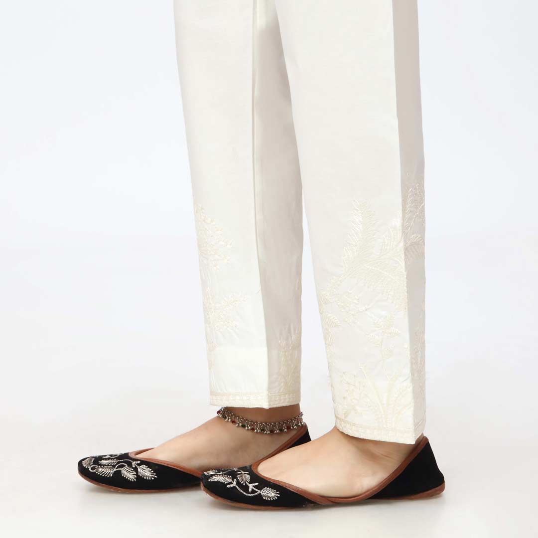 Cream Embroidered Cambric Slim Fit Trouser PW3669 - Image 3