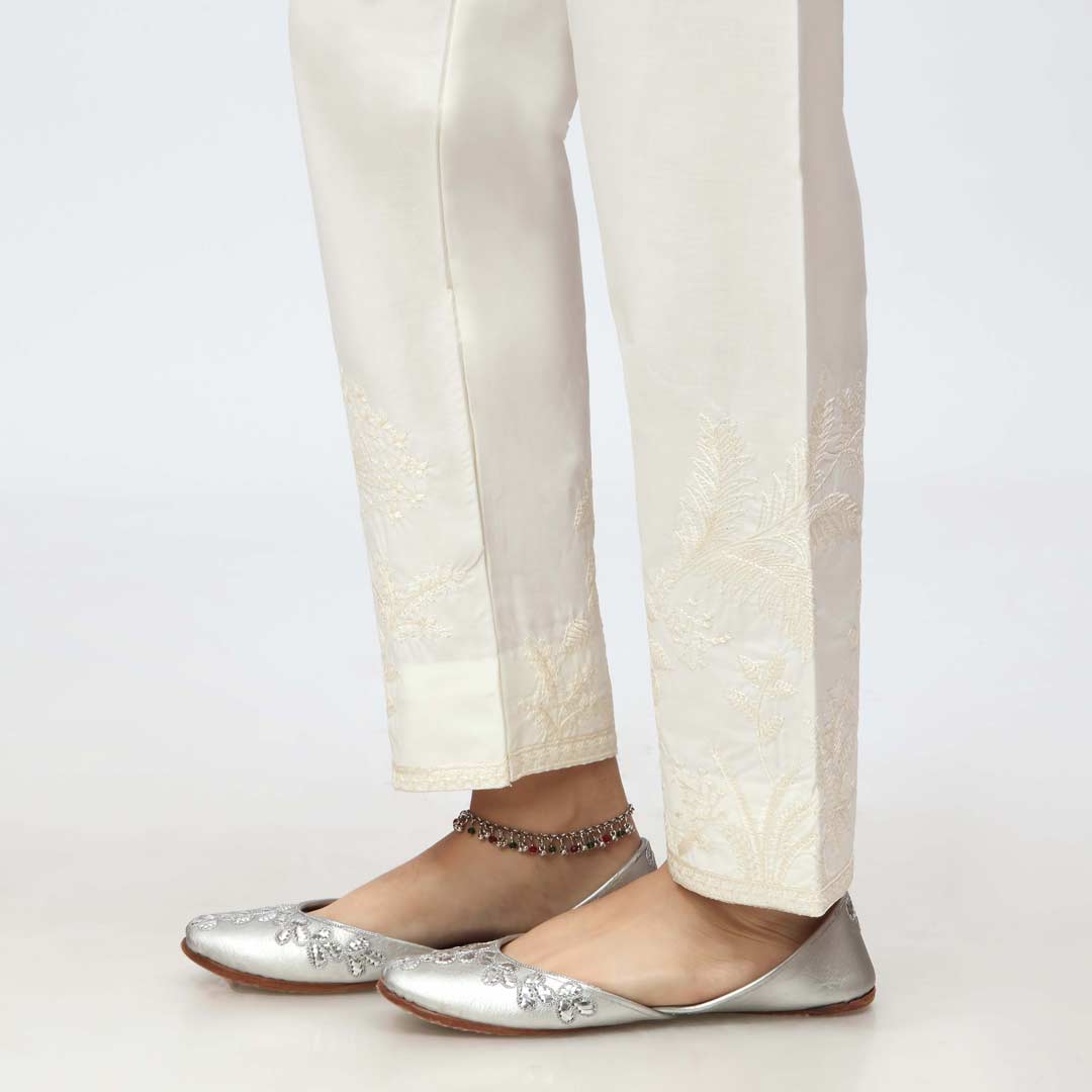 Cream Embroidered Cambric Slim Fit Trouser PW3673 - Image 2