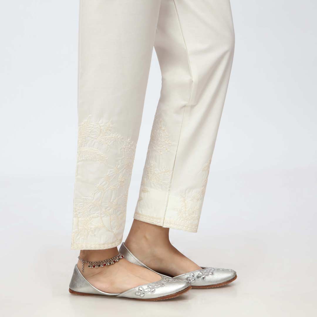 Cream Embroidered Cambric Slim Fit Trouser PW3673 - Image 3