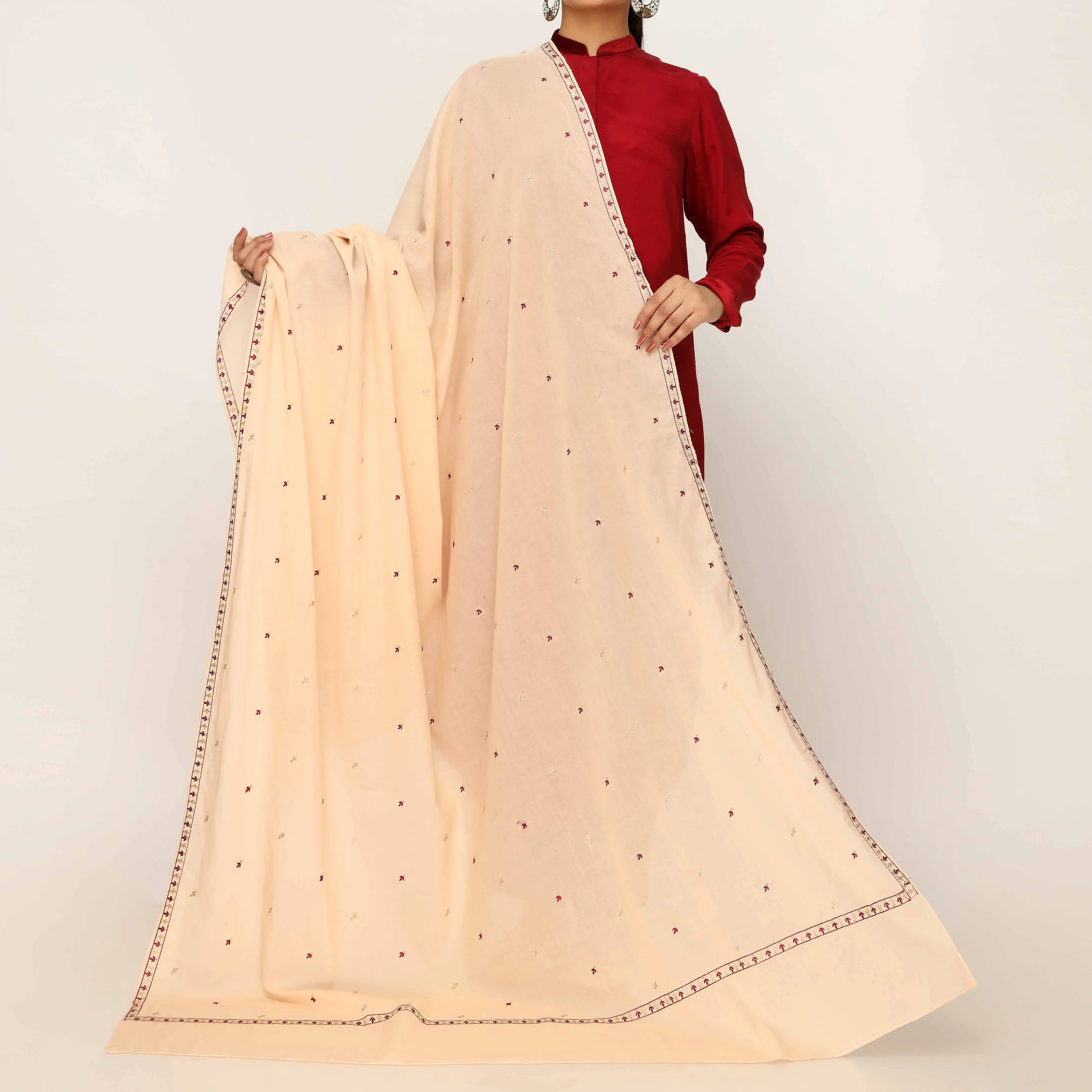 Cream Embroidered Cotton Dupatta PD5475 - Image 2