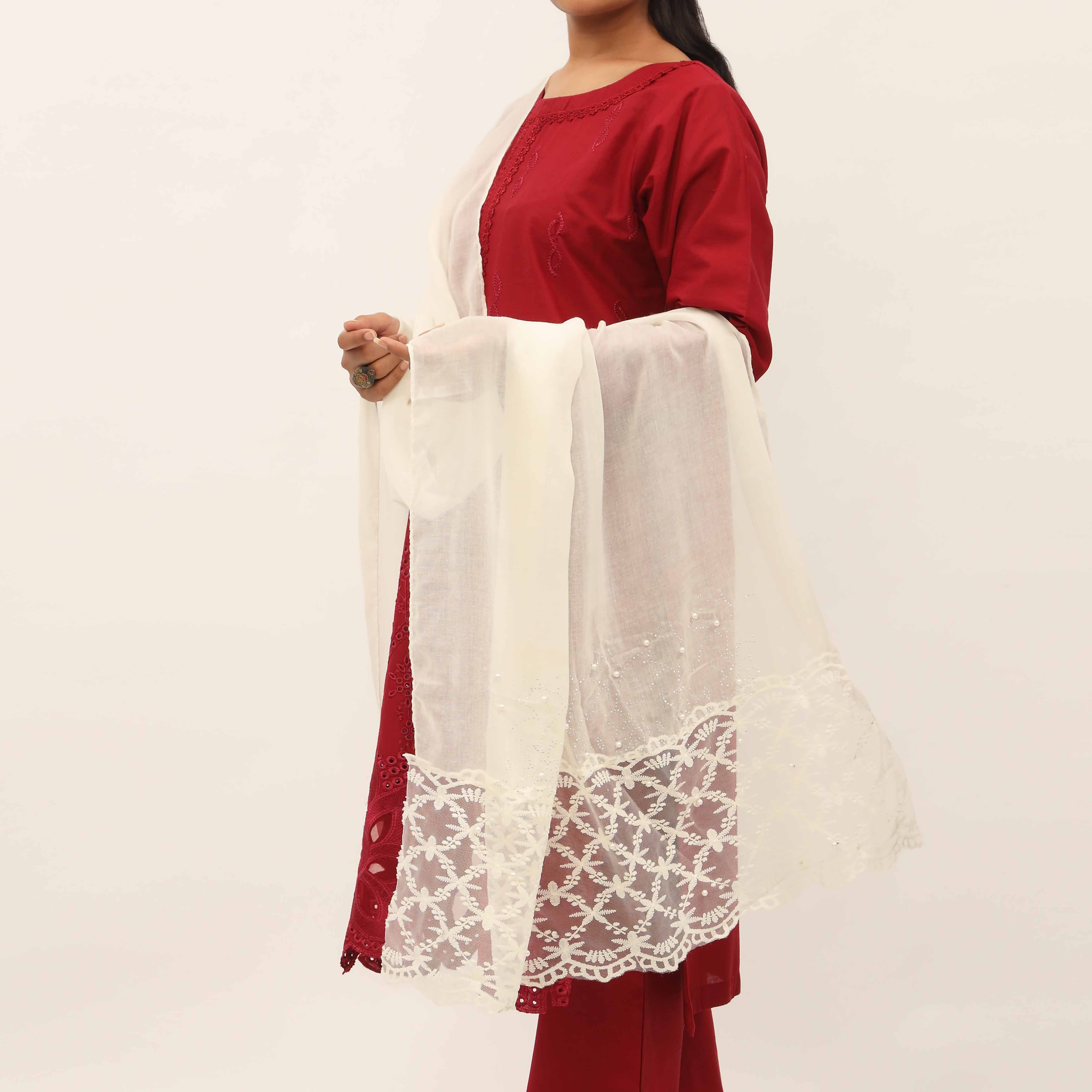 Cream Embroidered Stole PD5244 - Image 2