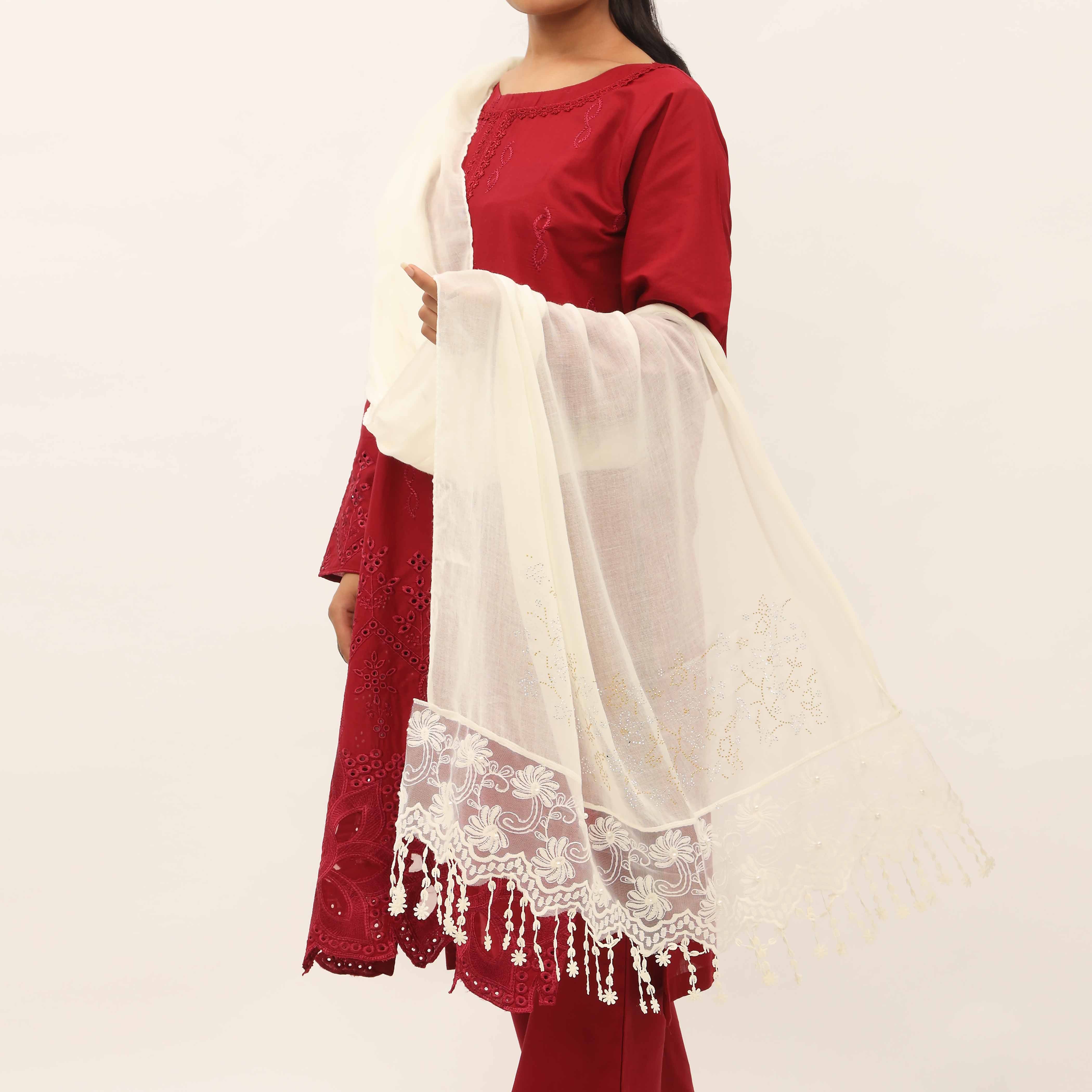 Cream Embroidered Stole PD5255 - Image 2