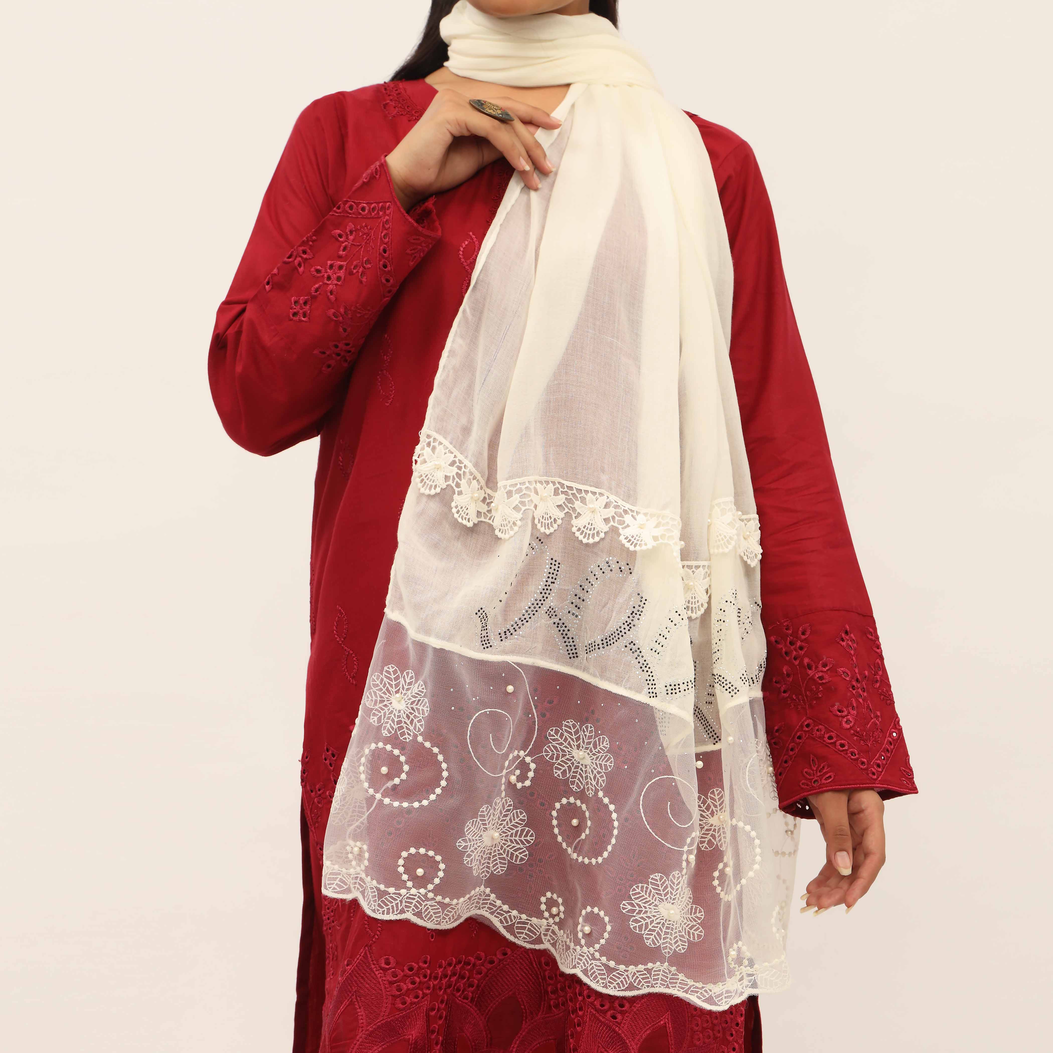 Cream Embroidered Stole PD5272 - Image 2