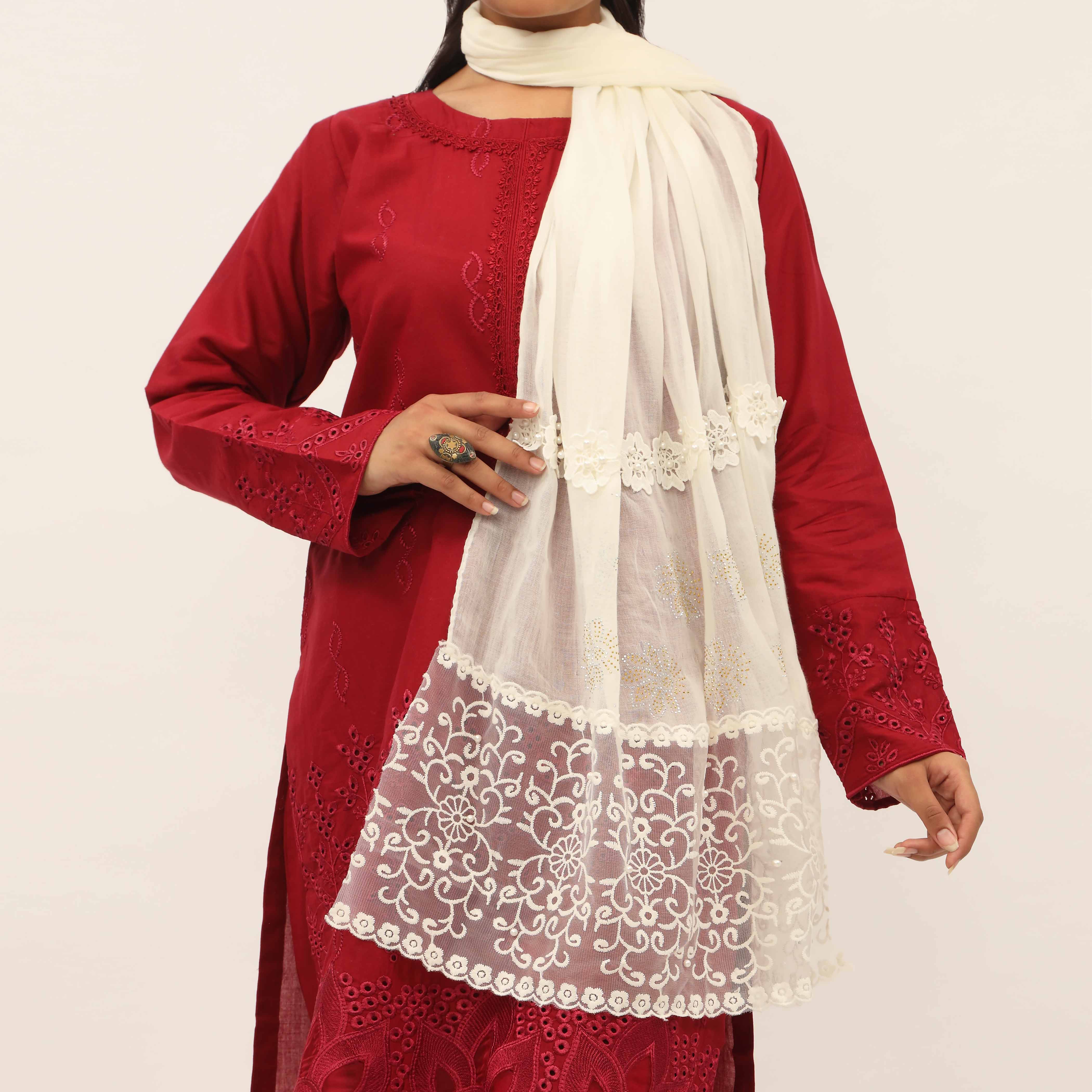 Cream Embroidered Stole PD5276 - Image 3