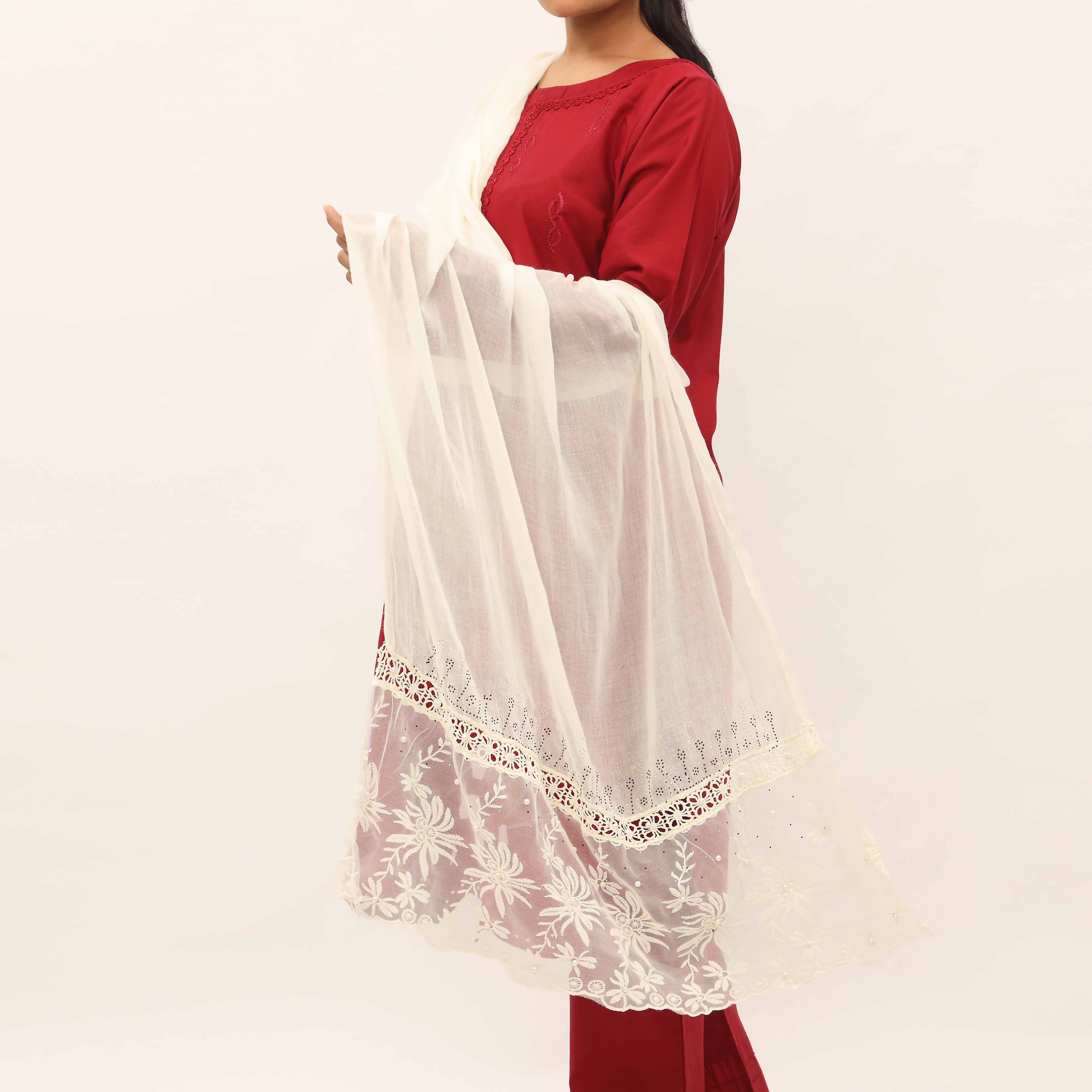 Cream Embroidered Stole PD5280 - Image 2