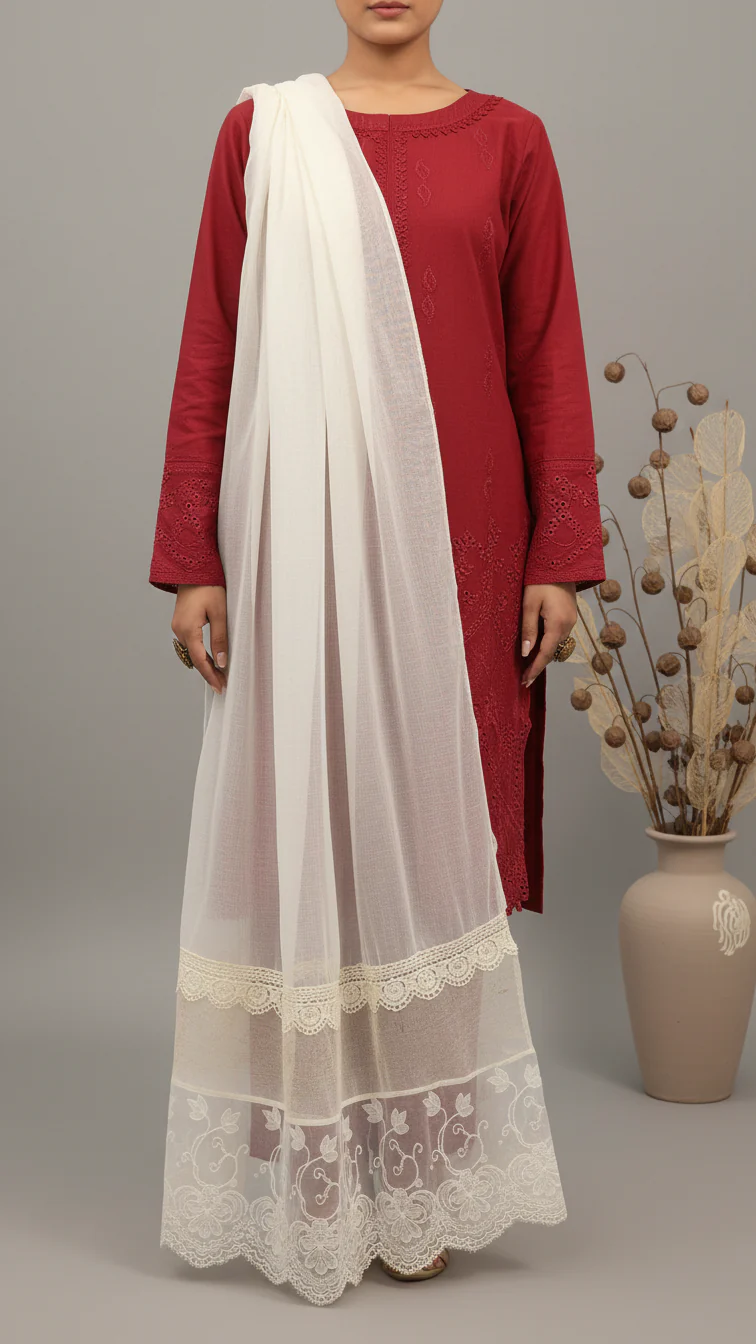 Cream Embroidered Stole PD5284