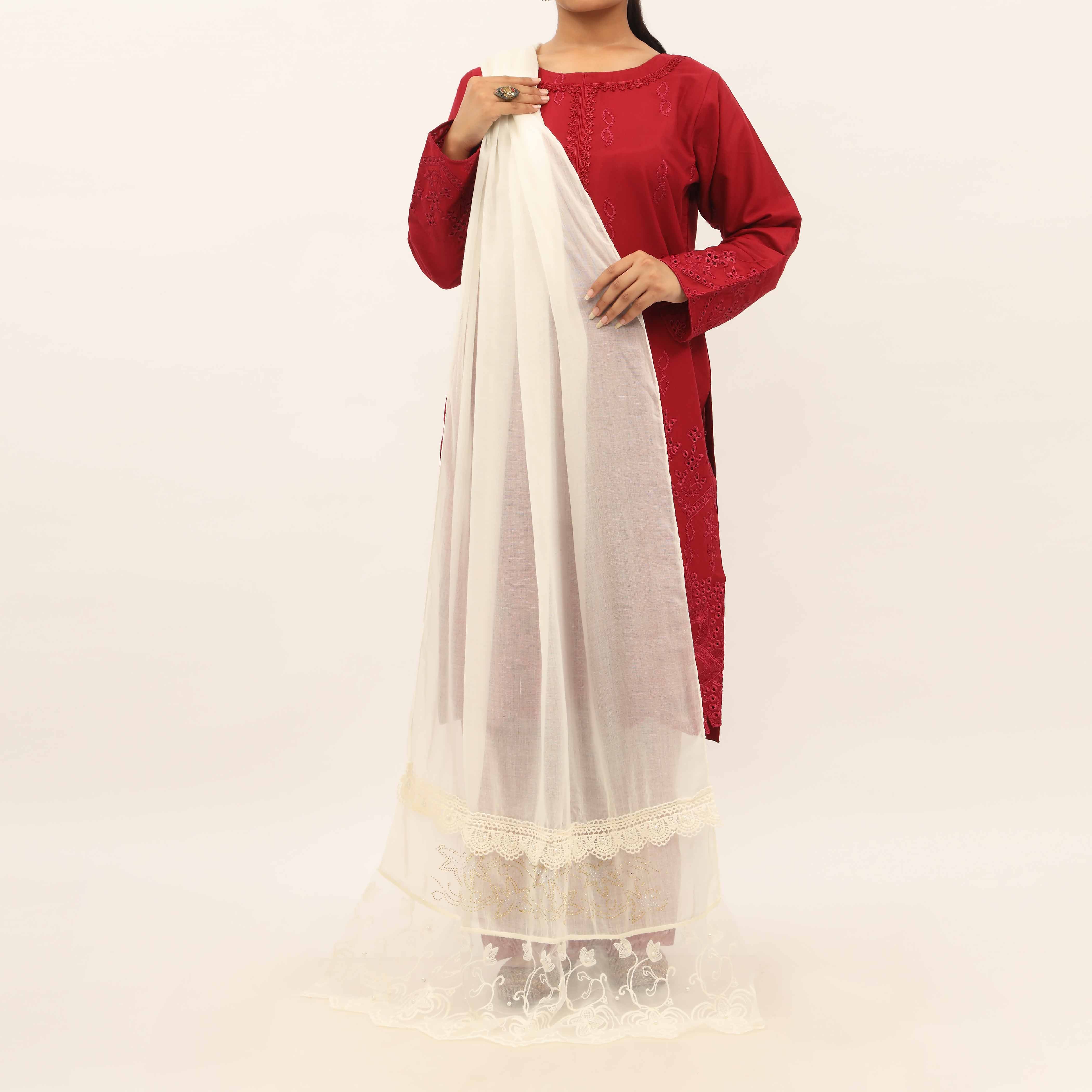 Cream Embroidered Stole PD5284 - Image 2