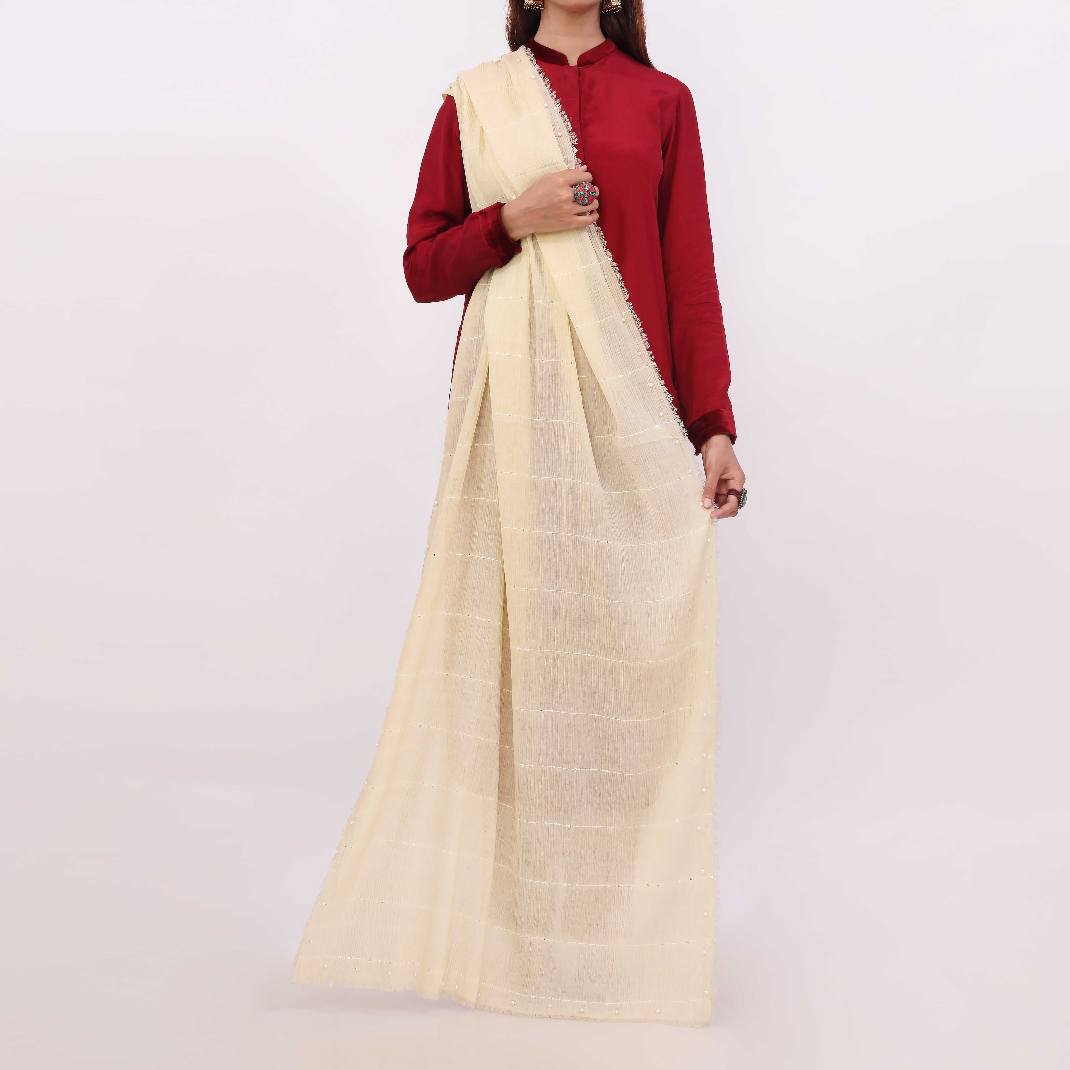 Cream Embroidered Stole PD5301 - Image 3