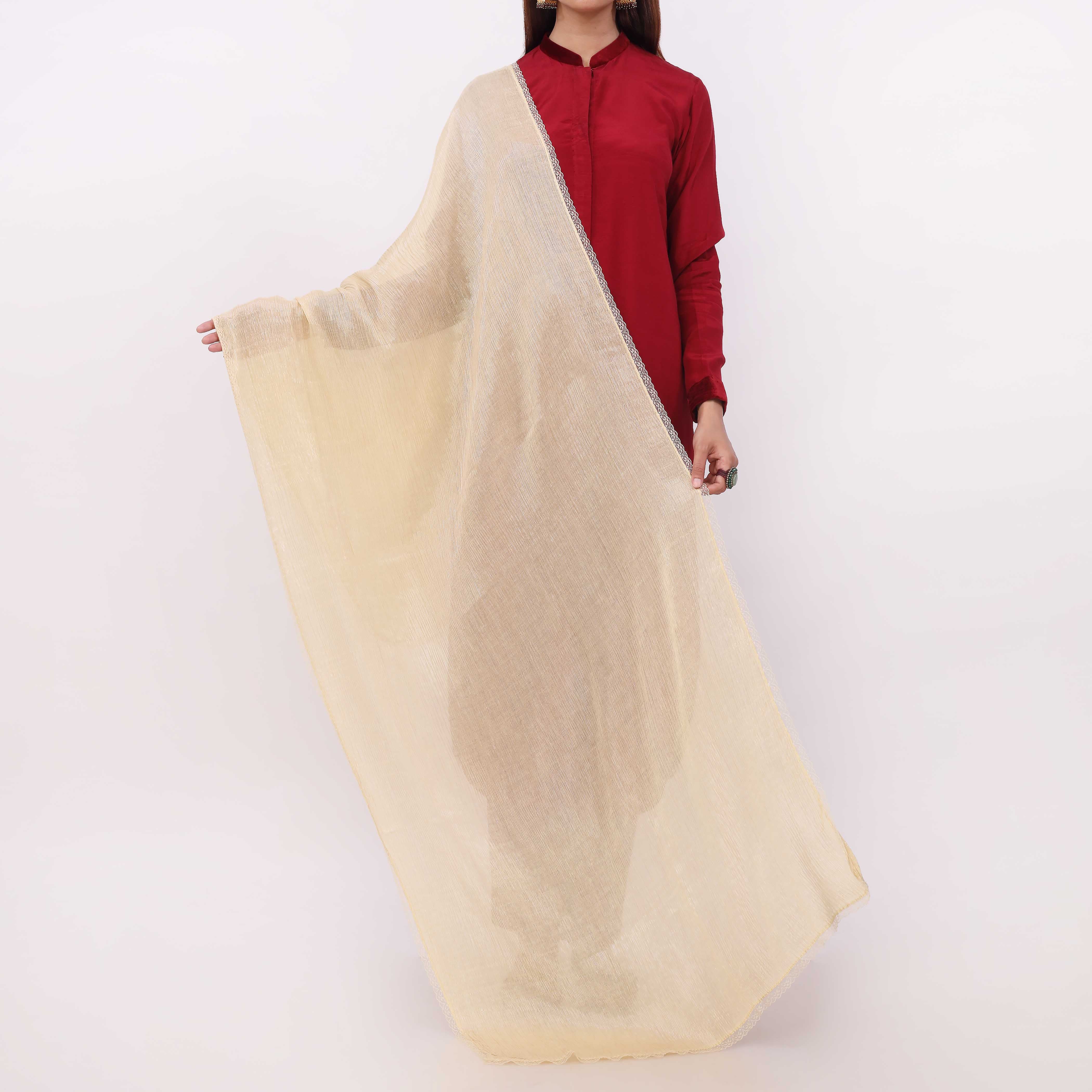 Cream Embroidered Stole PD5312 - Image 2