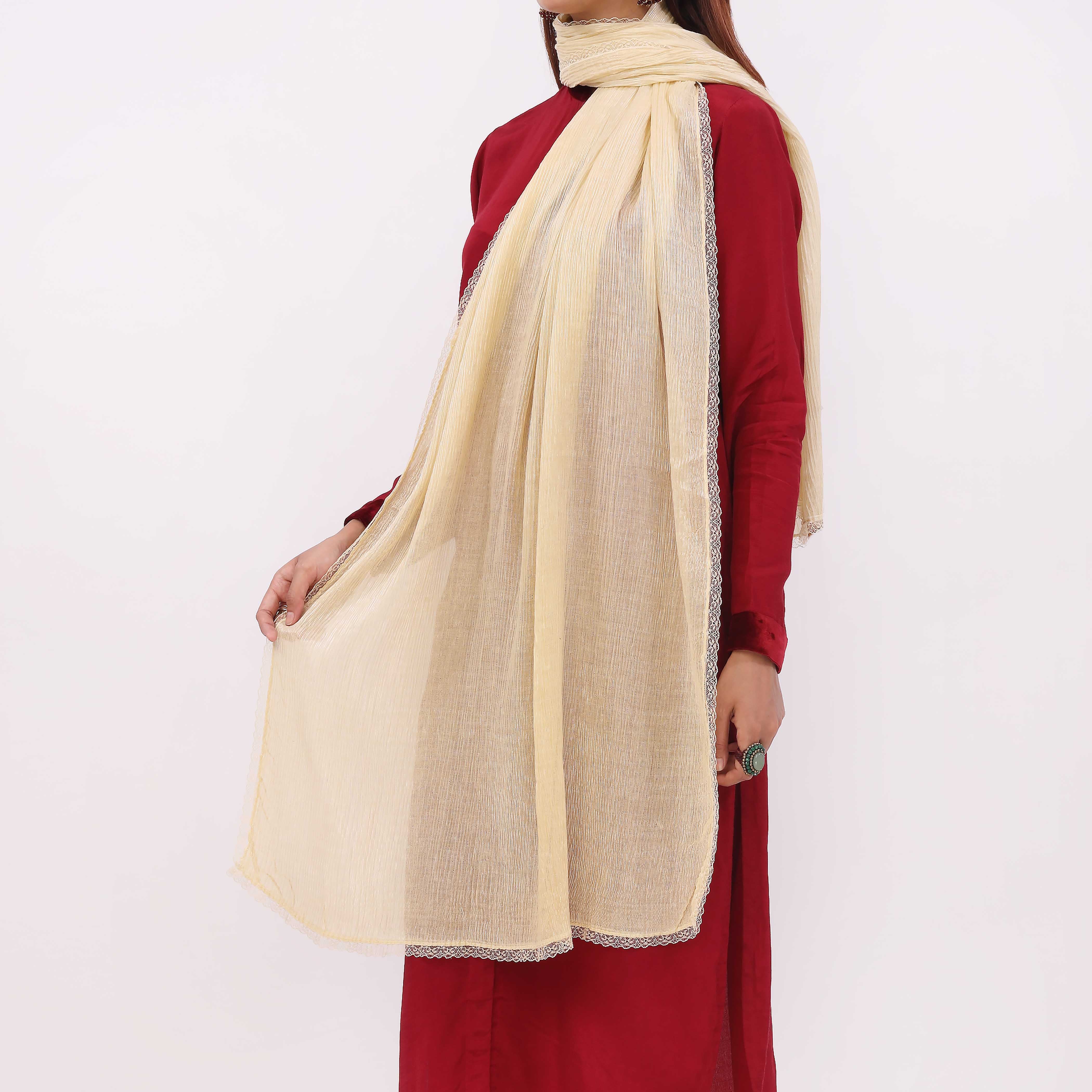 Cream Embroidered Stole PD5312 - Image 3