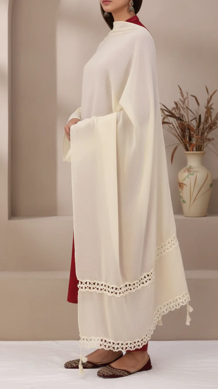 Cream Embroidered Stole PD5316