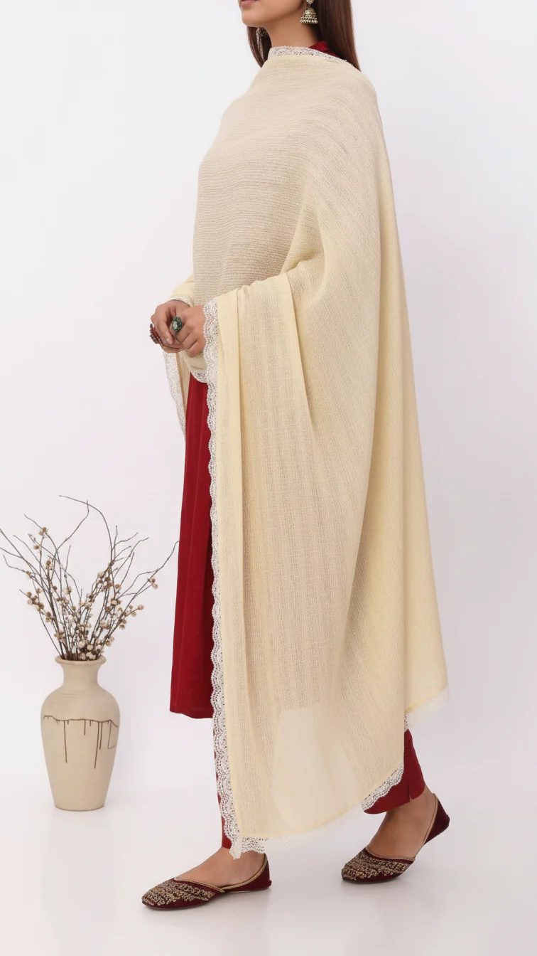 Cream Embroidered Stole PD5319