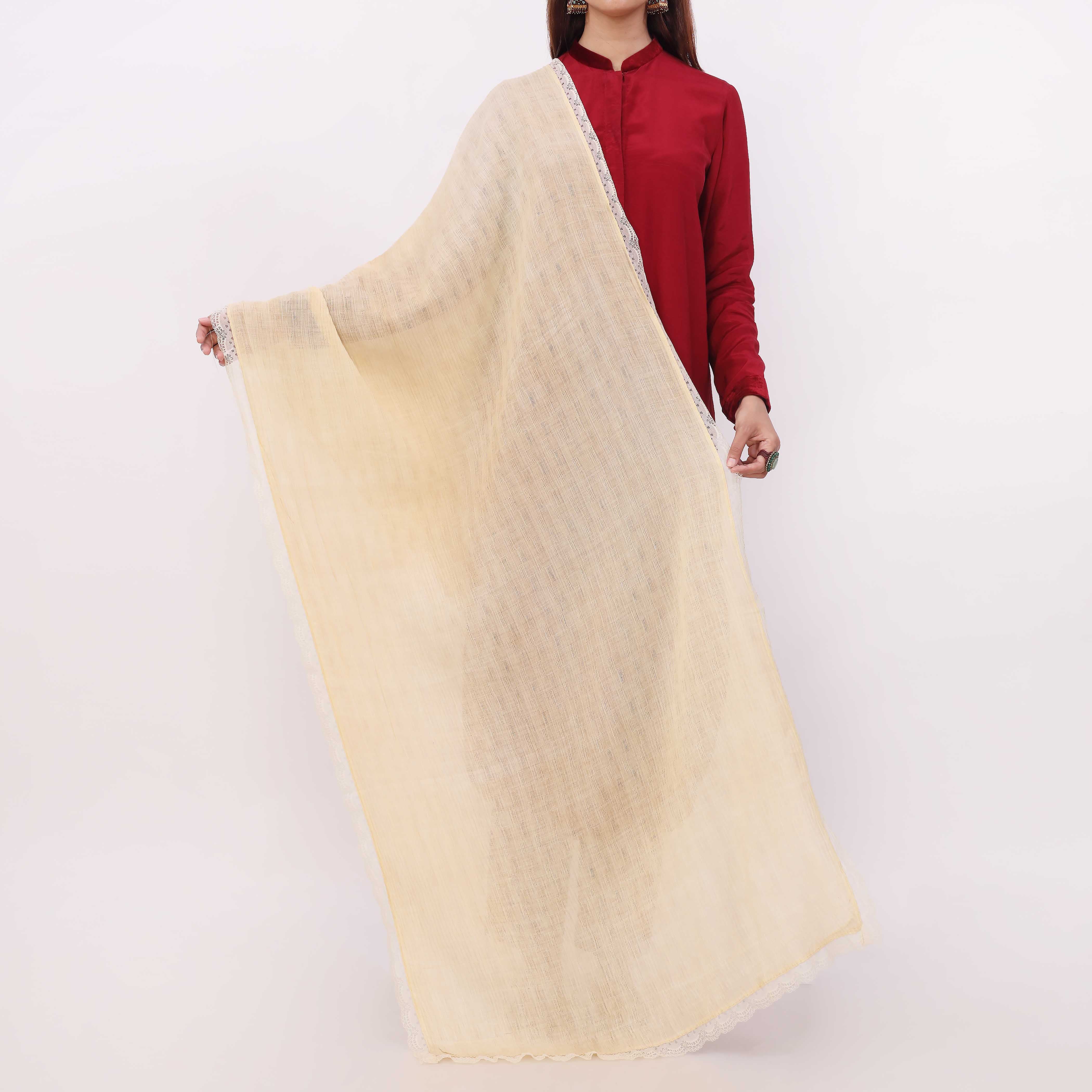 Cream Embroidered Stole PD5319 - Image 2