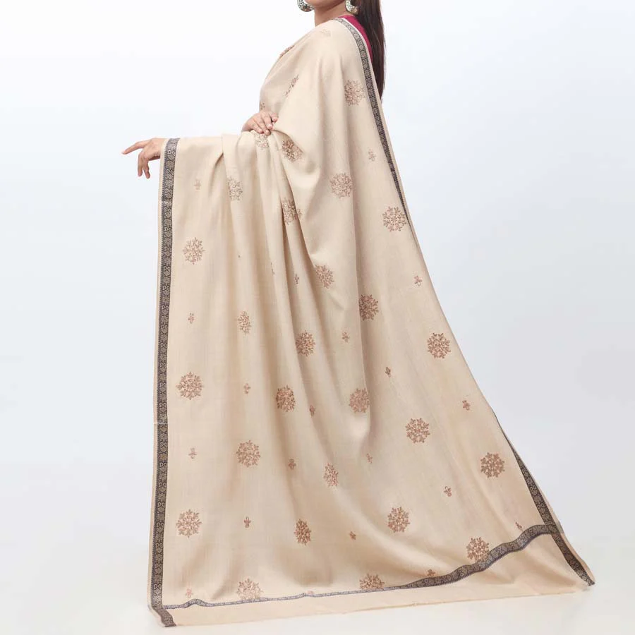 Cream Embroidered Winter Shawl PW3721