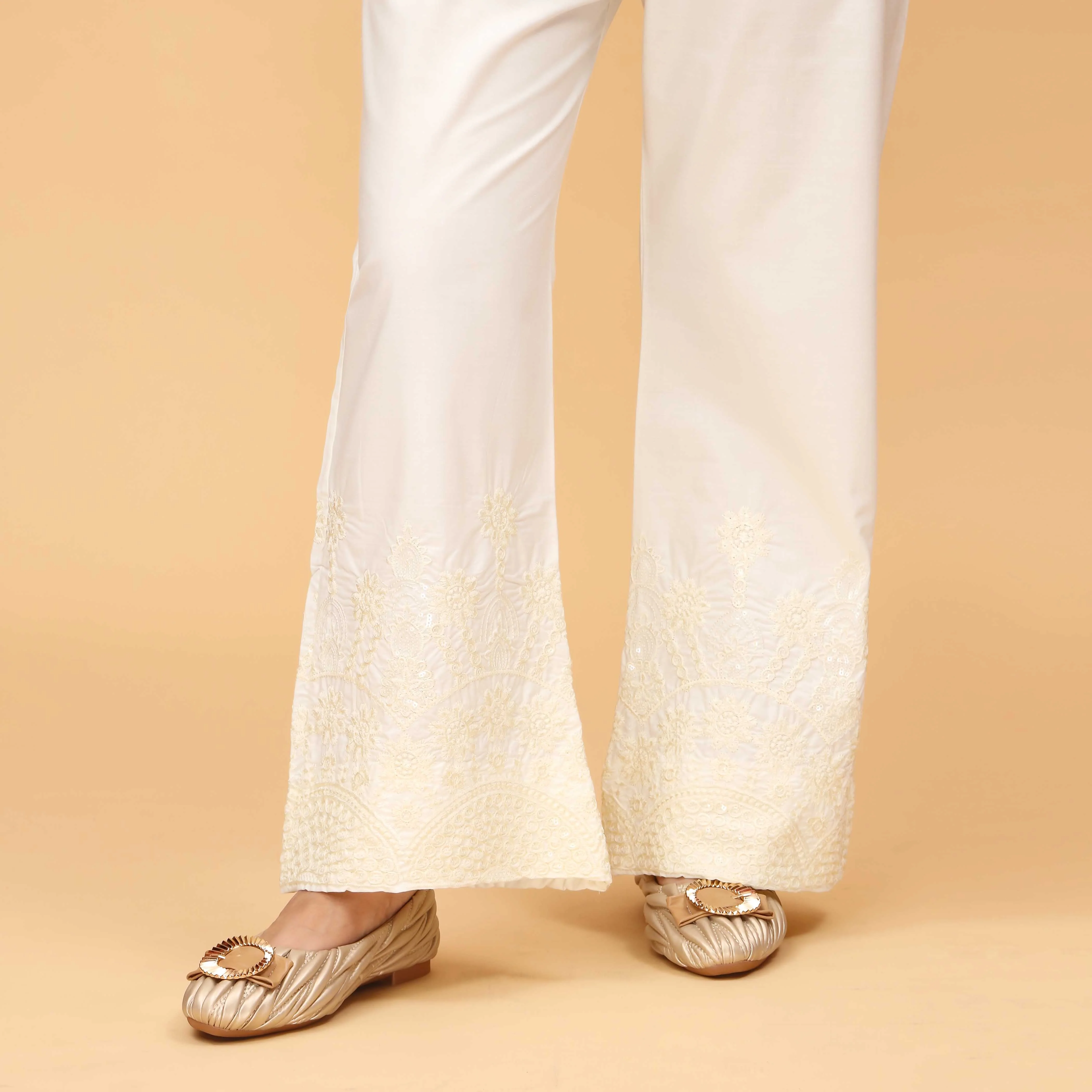 Cream Straight Fit Embellished Cambric Trouser PS4571