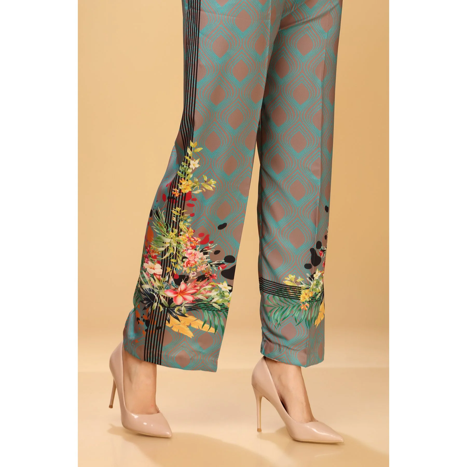 Digital Printed Grip Silk Flared Trouser PW1530