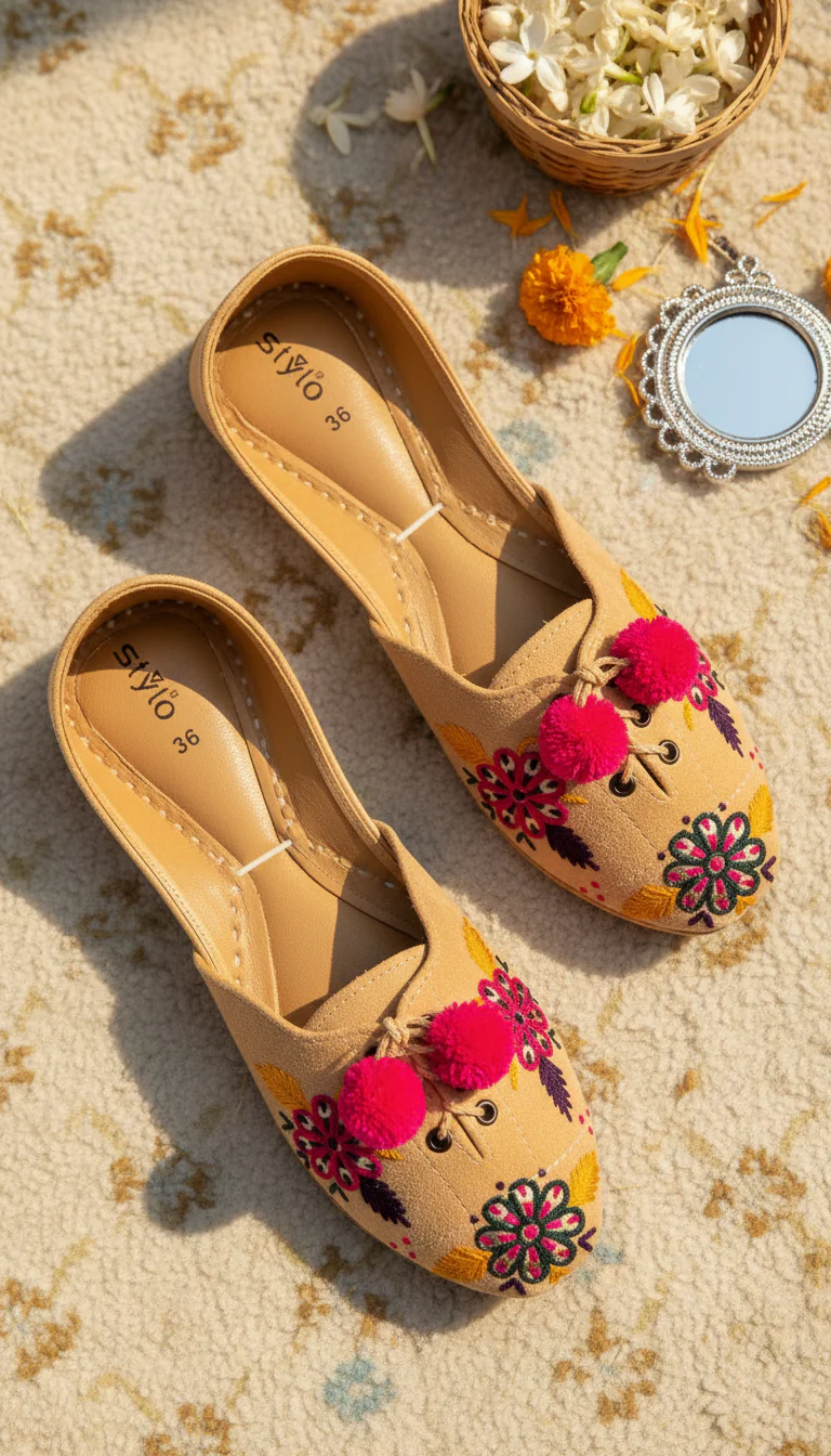 Fawn Leather Khussa For Women EC8761 - Image 2