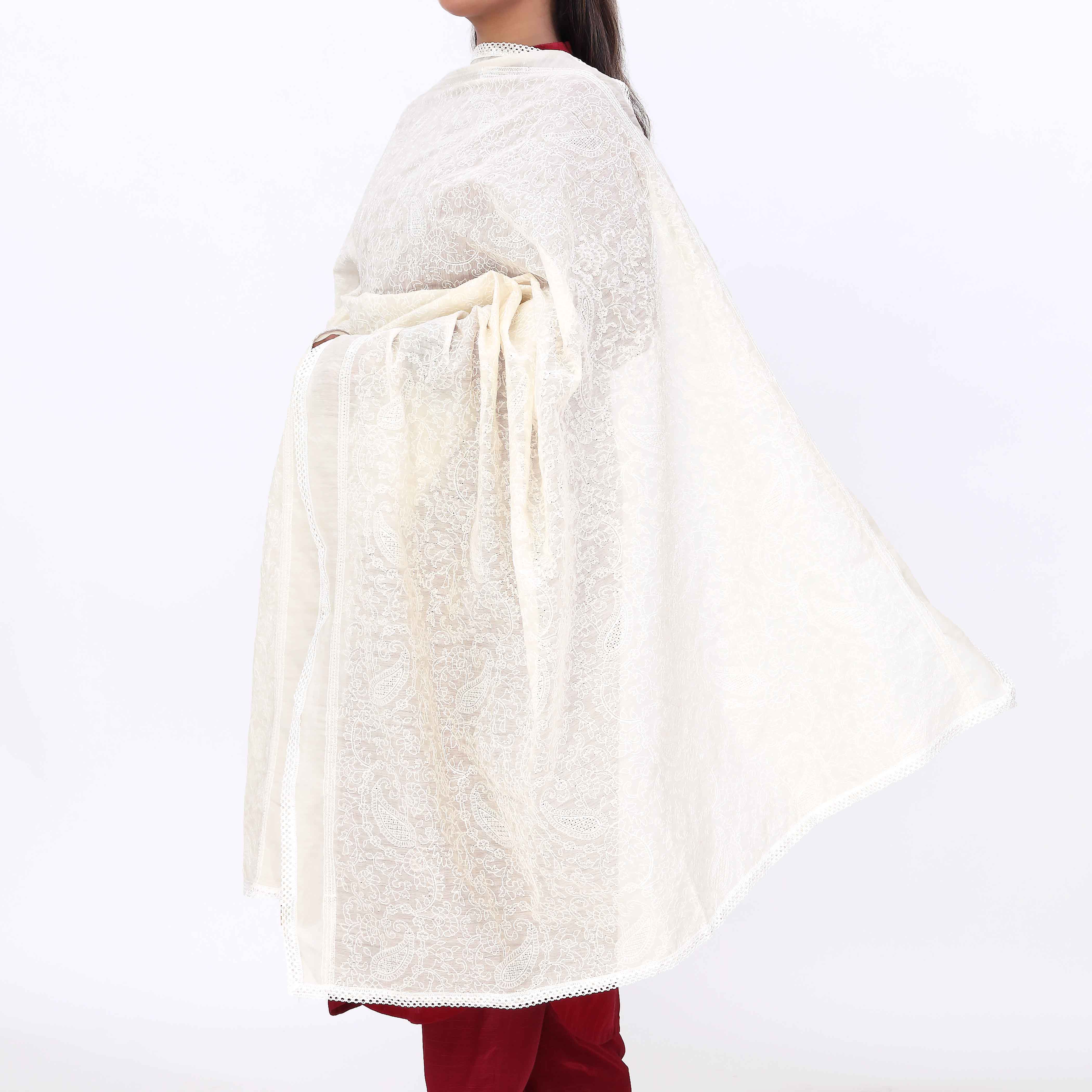 Fawn Monar Slub Embroiderd Duppata PD5601 - Image 3