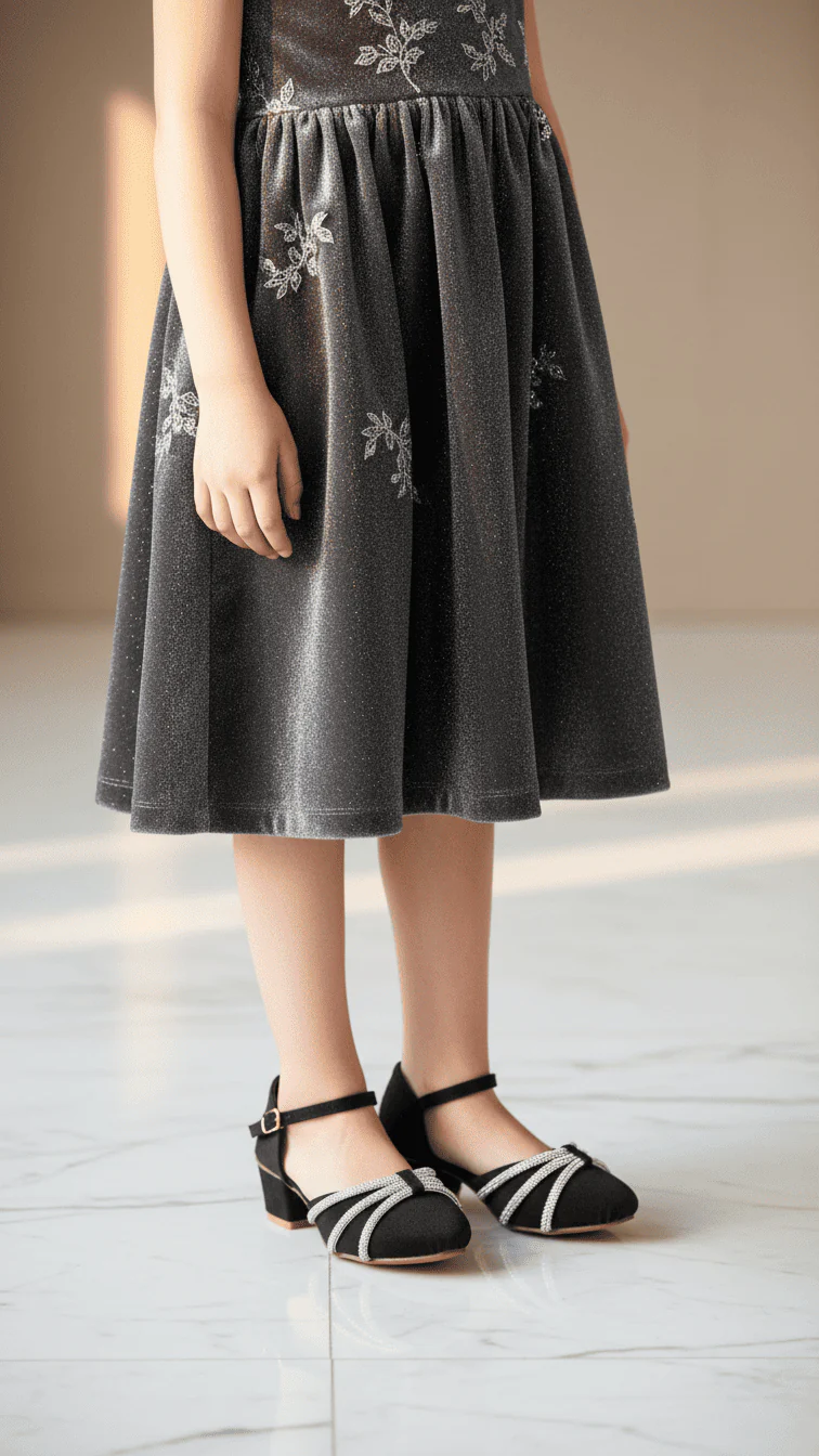 Girls Black Fancy Pumps KD2564